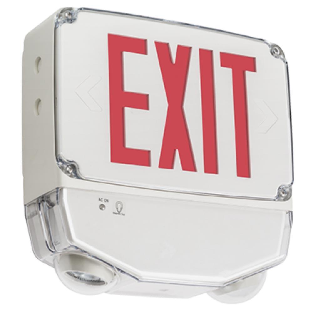LED Combo Exit Sign, Single face with Red Letters, White Finish, Battery Backup Included, Self-Diagnostics