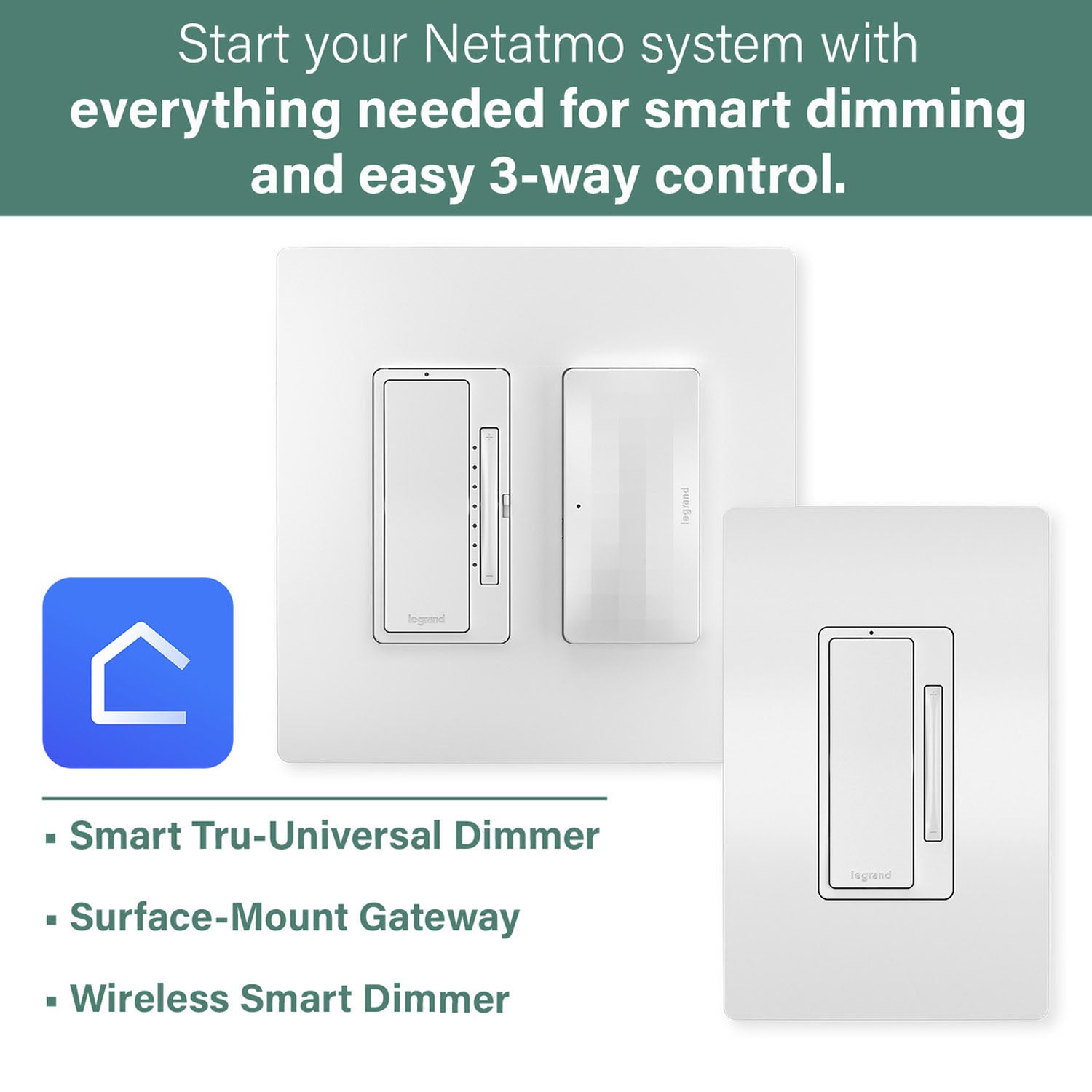 radiant Smart 3-Way Dimmer Hub Kit with Netatmo, 450W LED, 700W ELV, White - Bees Lighting
