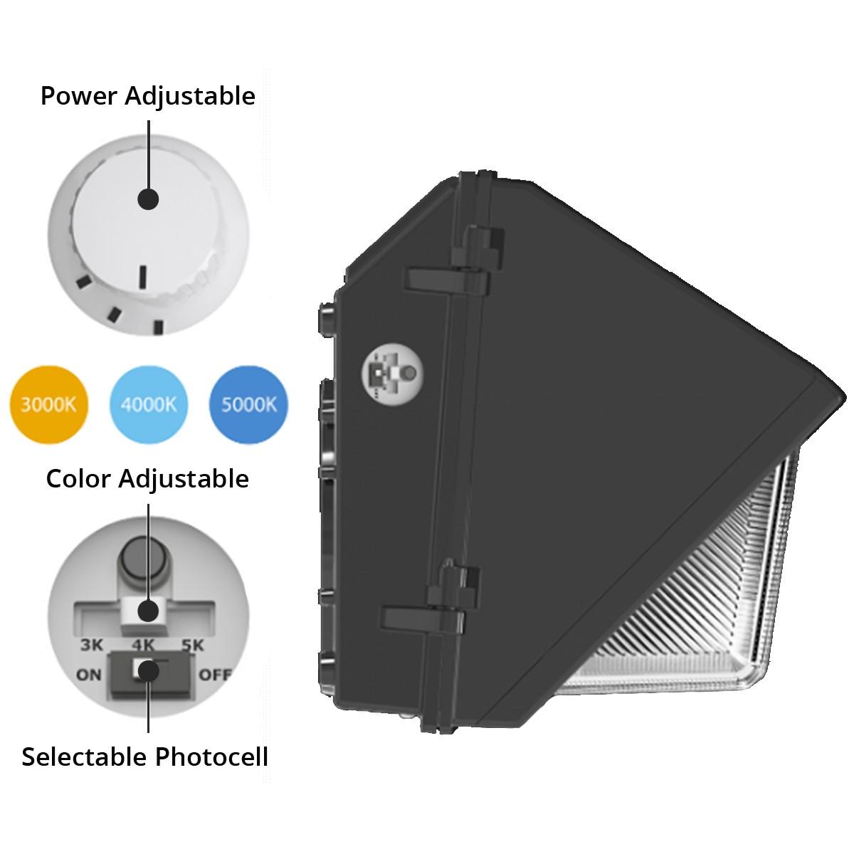 LED Wall Pack, 4200 Lumens, 15-29W, 30K|40K|50K, On/Off Photocell, 120-277V - Bees Lighting