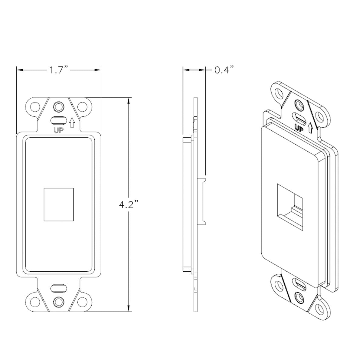 On-Q Decorator Wall Plate insert, 1-Port Keystone Jack, Black - Bees Lighting