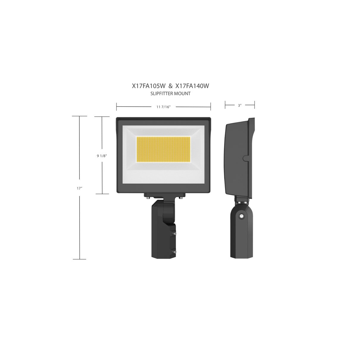 LED Flood Light With Photocell, 140 Watts, 19500 Lumens, 30K/40K/50K, 120-277V, Slipfitter Mount, Bronze - Bees Lighting