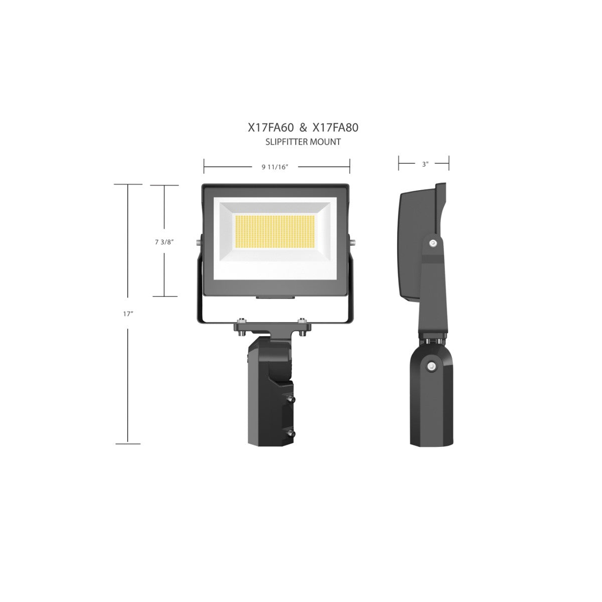 LED Flood Light, 60W, 8300 Lumens, 30K/40K/50K, Slipfitter, Bronze, 120-277V - Bees Lighting