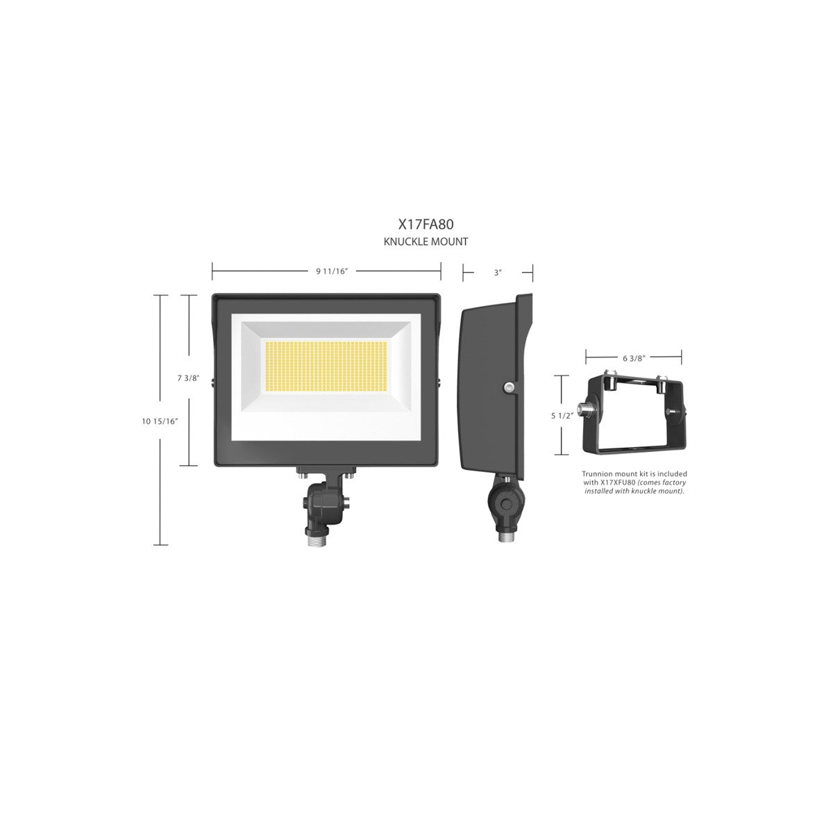 LED Flood Light, 80 Watts, 11500 Lumens, 30K/40K/50K, Knuckle Mount, White, 120-277V - Bees Lighting