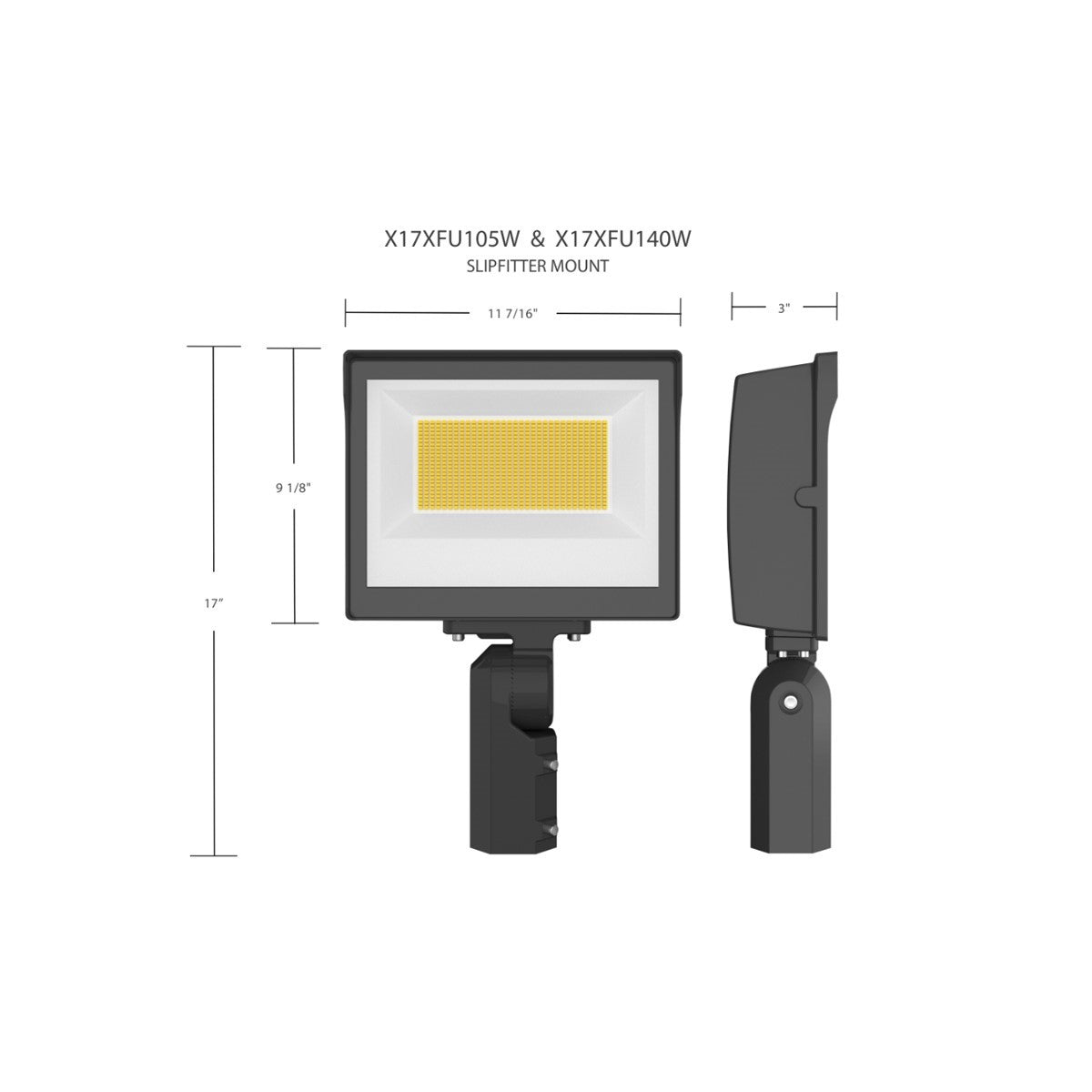LED Flood Light, 50/75/105W, 14100 Lumens, 30K/40K/50K, Slipfitter Mount, Bronze, 120-277V - Bees Lighting