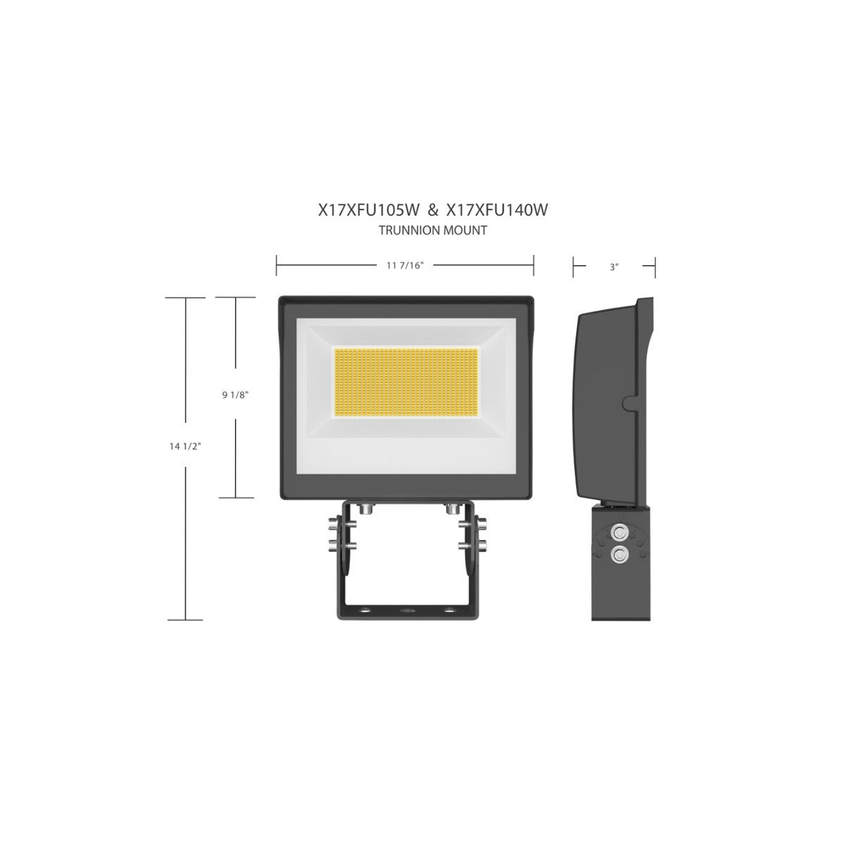 Dusk to Dawn LED Flood Light, 70/100/140W, 19000 Lumens, 30K/40K/50K, 120-277V, Trunnion Mount, White - Bees Lighting