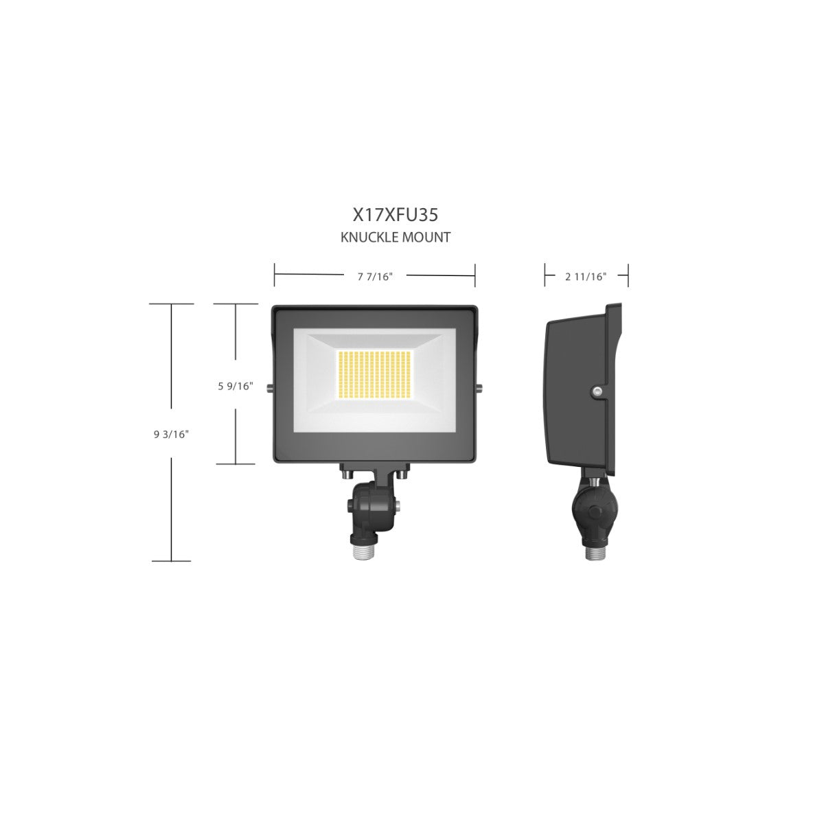 LED Flood Light, 15/25/35W, 5000 Lumens, 30K/40K/50K, Knuckle Mount, White, 120-277V - Bees Lighting
