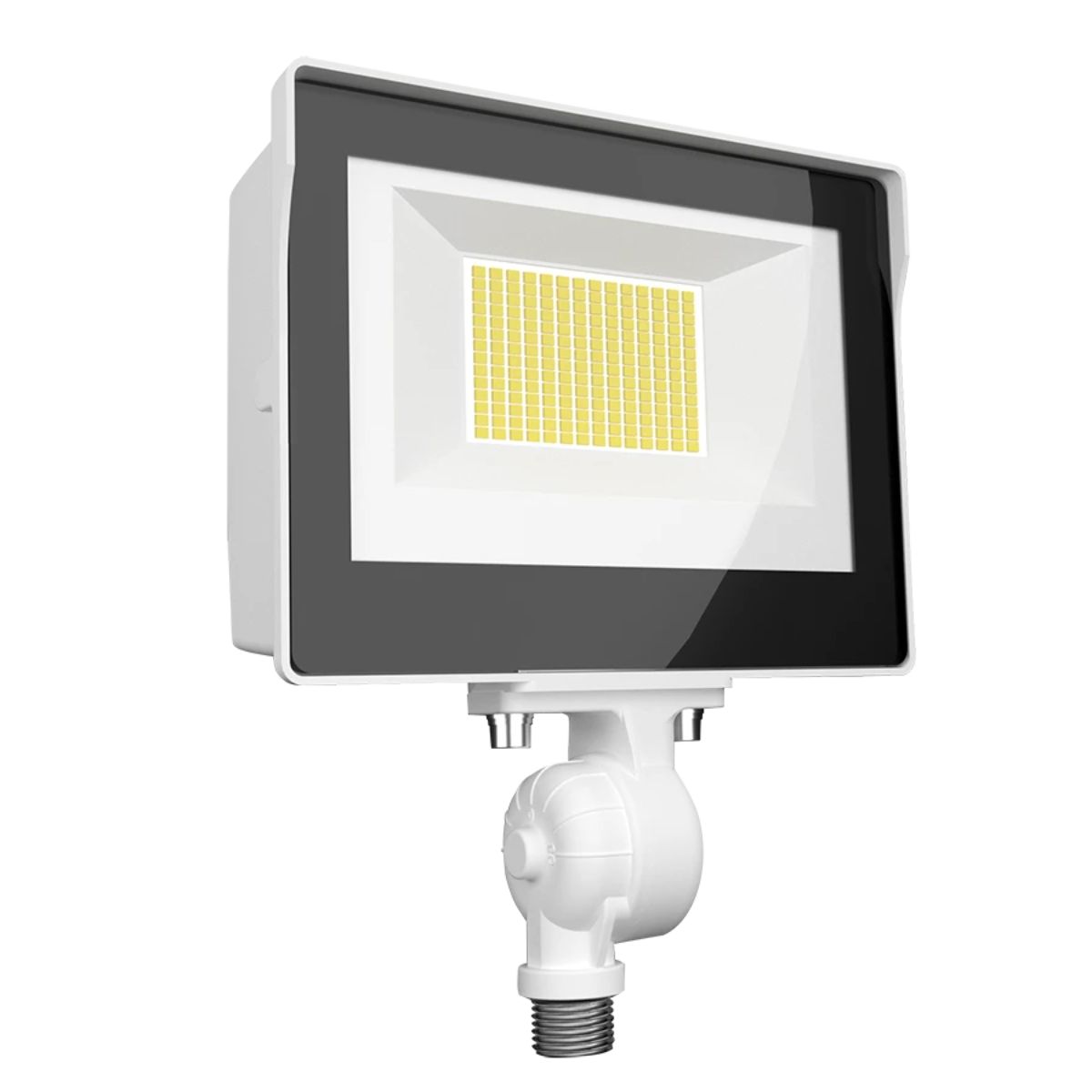 Dusk to Dawn LED Flood Light, 15/25/35W, 5000 Lumens, 30K/40K/50K, 120-277V, Knuckle Mount, White - Bees Lighting