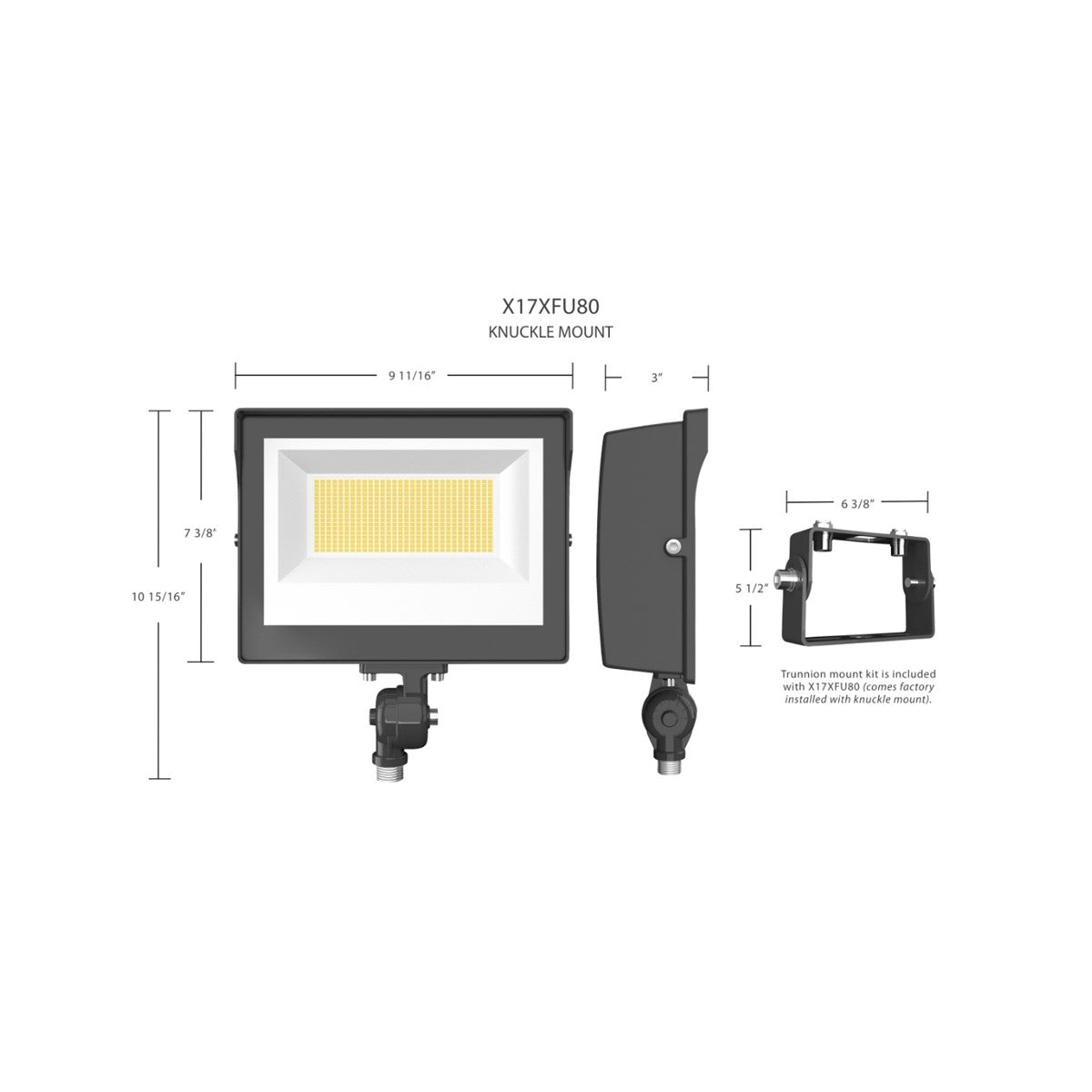 Dusk to Dawn LED Flood Light, 40/60/80W, 11500 Lumens, 30K/40K/50K, 120-277V, Knuckle Mount, White - Bees Lighting