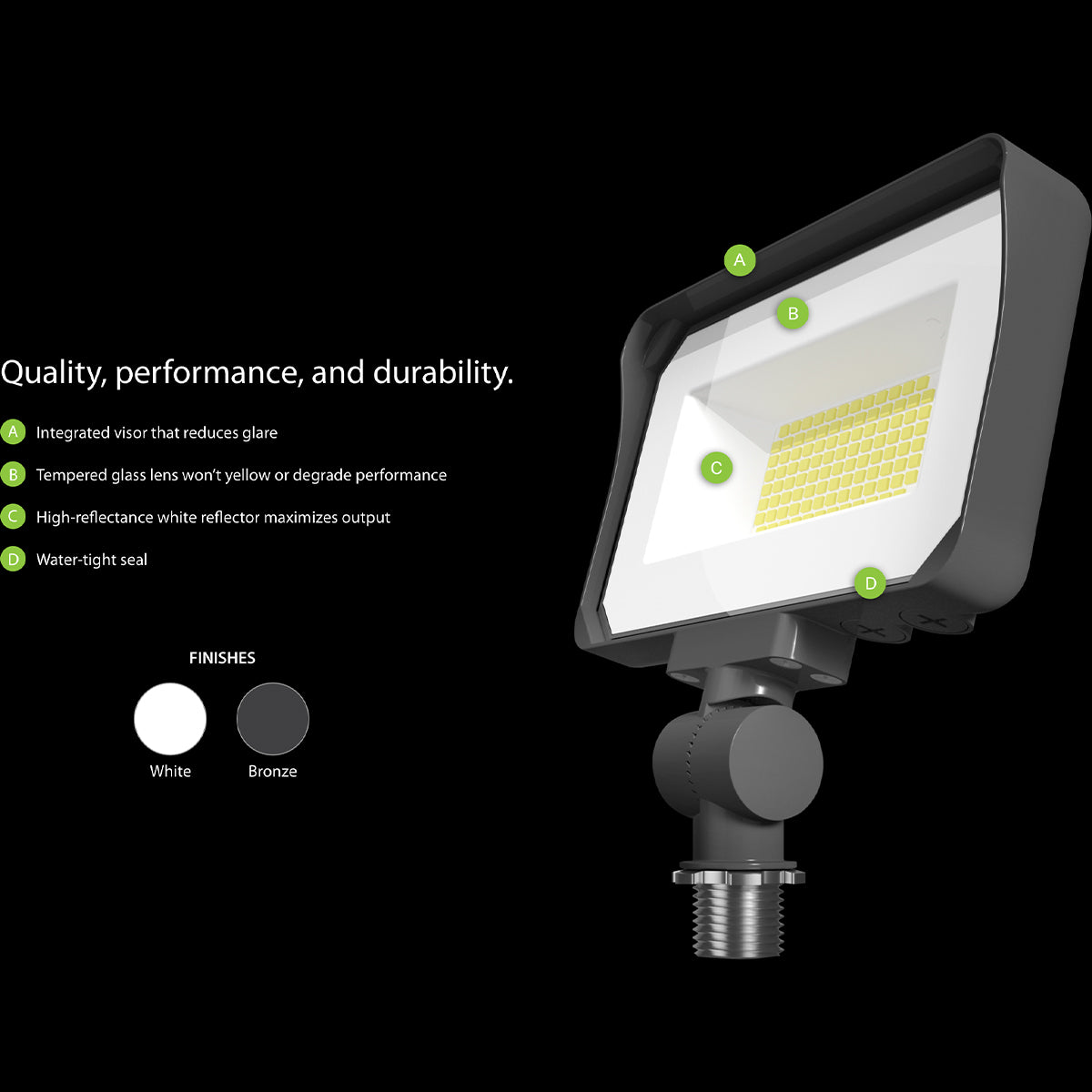 LED Flood Light, 65W, 10000 Lumens, 30K/40K/50K, 120-277V, Knuckle Mount, Bronze - Bees Lighting