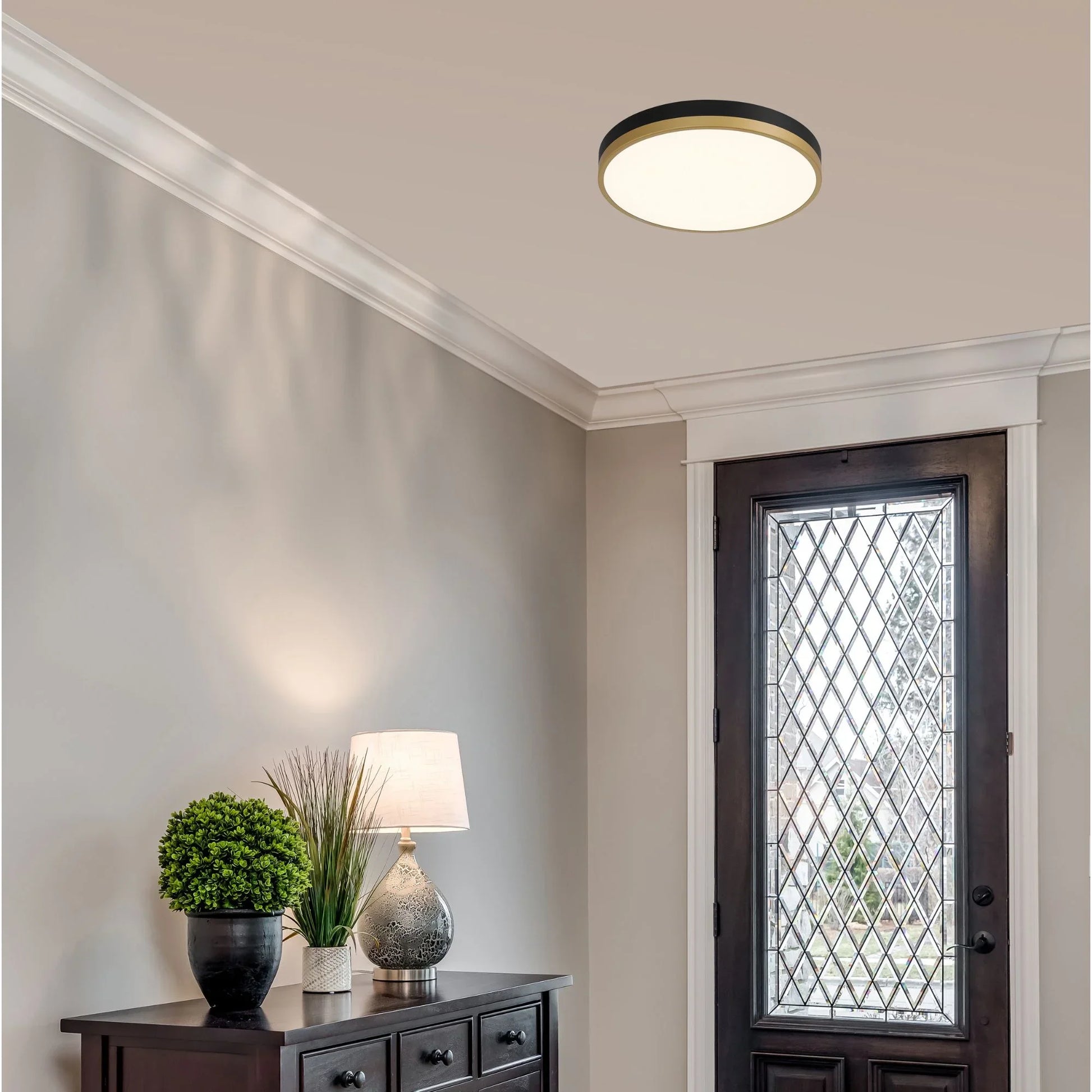 Access Lighting - Coco 15" LED Flush Mount, Black / Antique Brushed Brass Finish | Bees Lighting