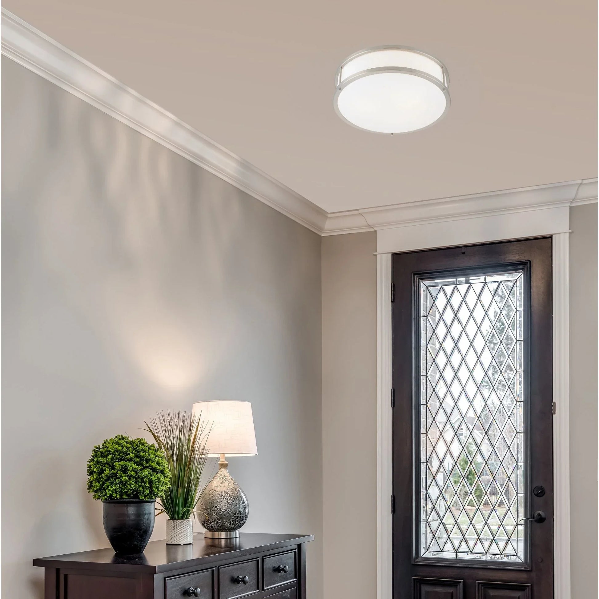 Access Lighting - Conga 16" 2-Light Flush Mount, Brushed Steel Finish | Bees Lighting