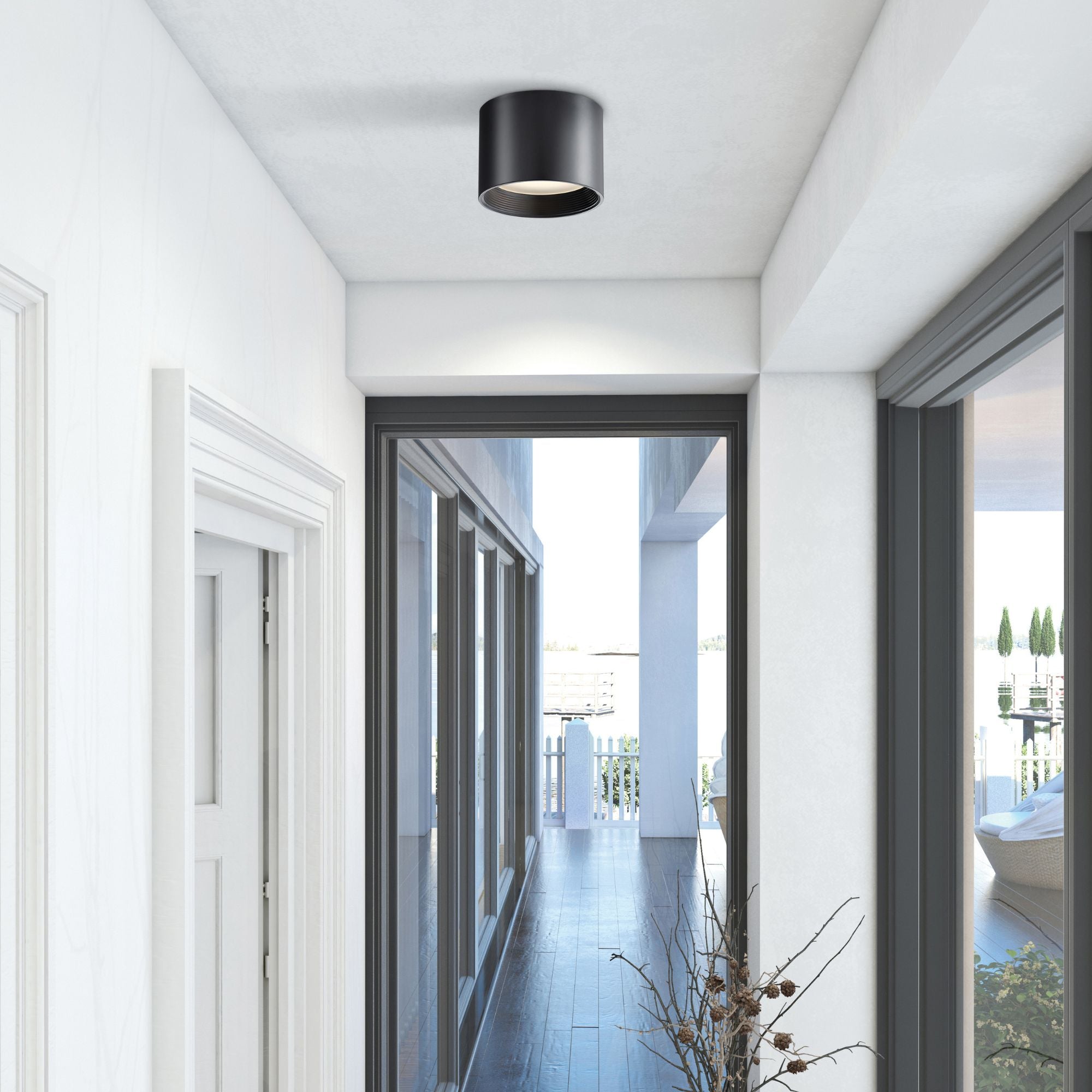 Reel 8" LED Flush Mount, Black Finish