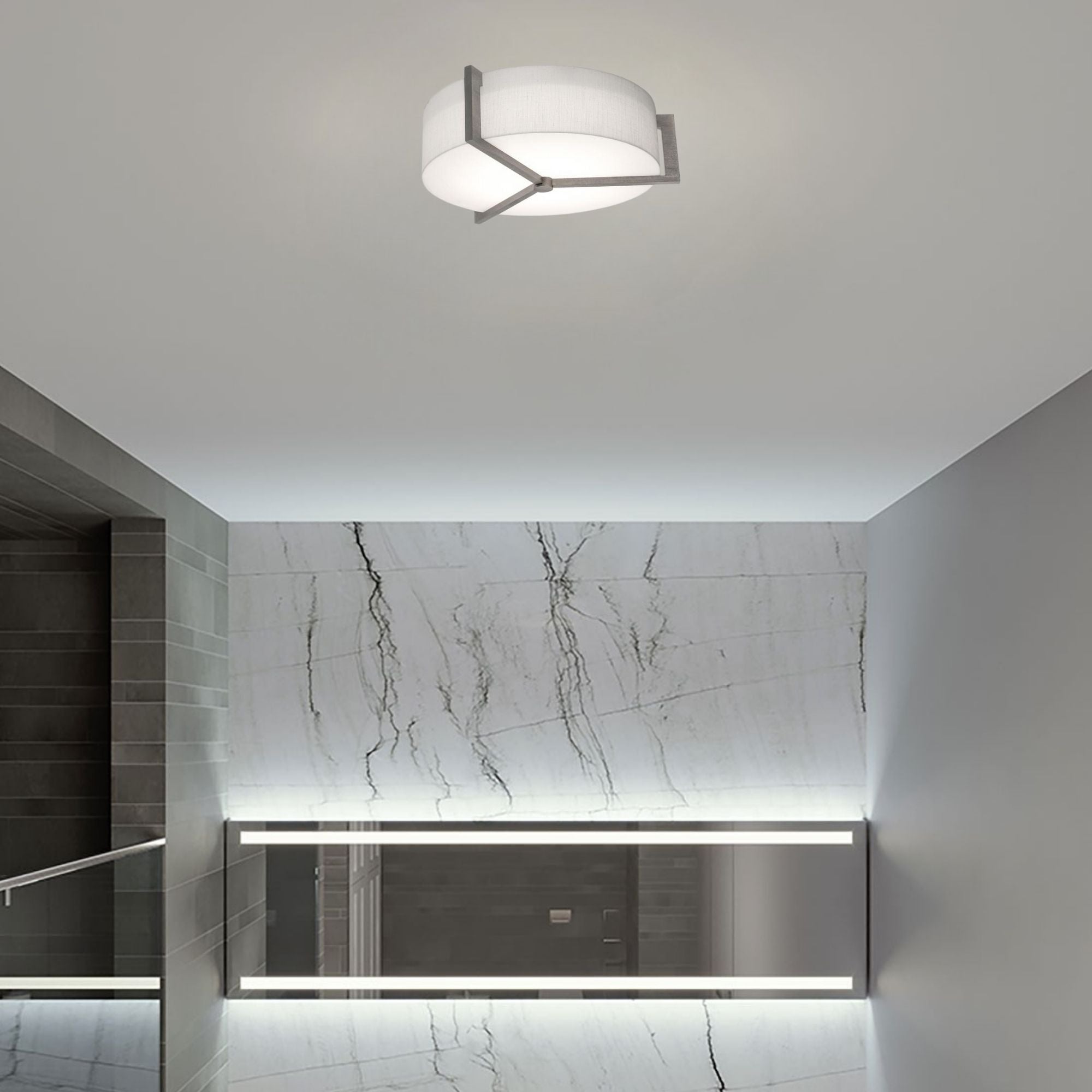 Apex 14" LED Flush Mount, Linen White/Weathered Grey Finish