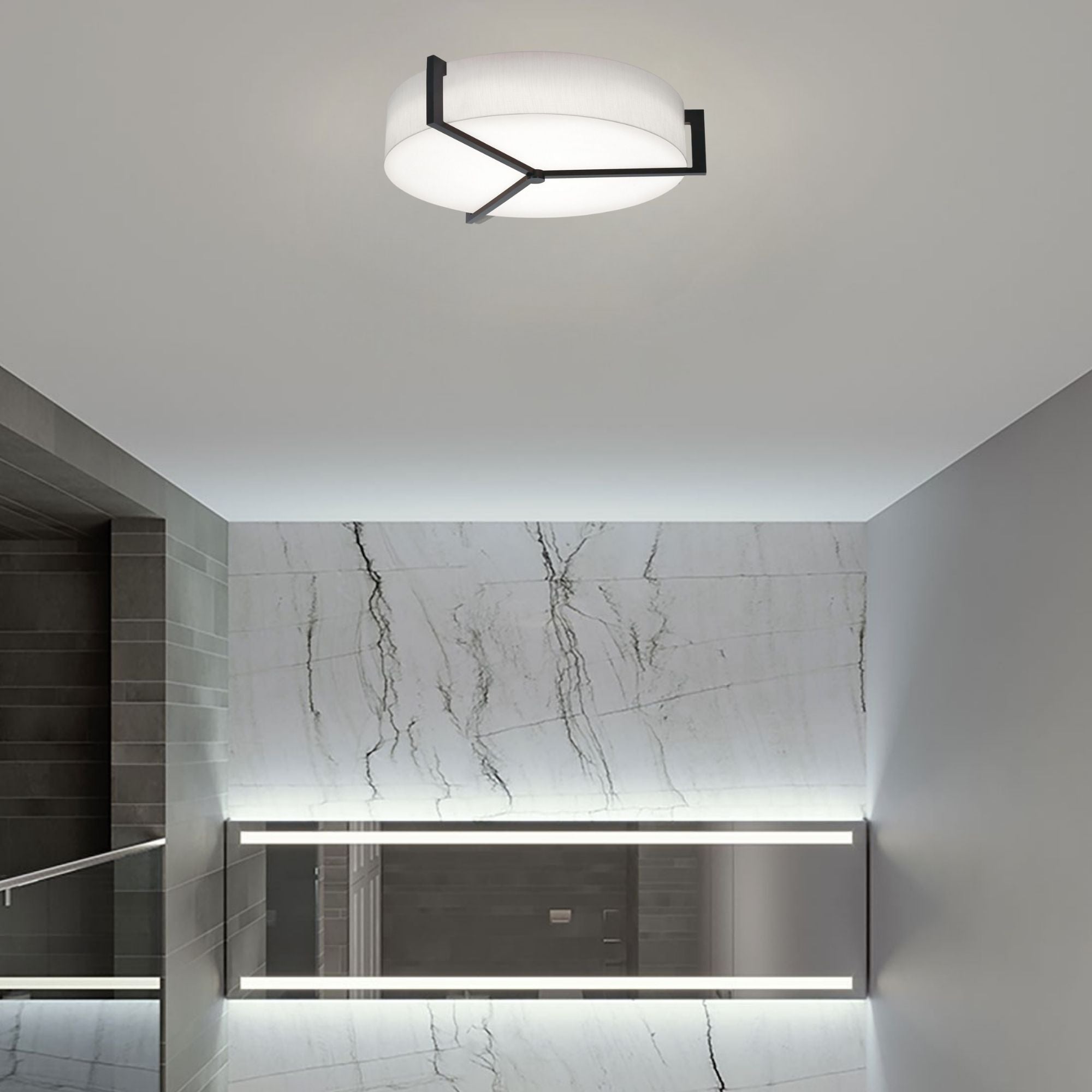 Apex 27" LED Flush Mount, Linen White/Espresso Finish
