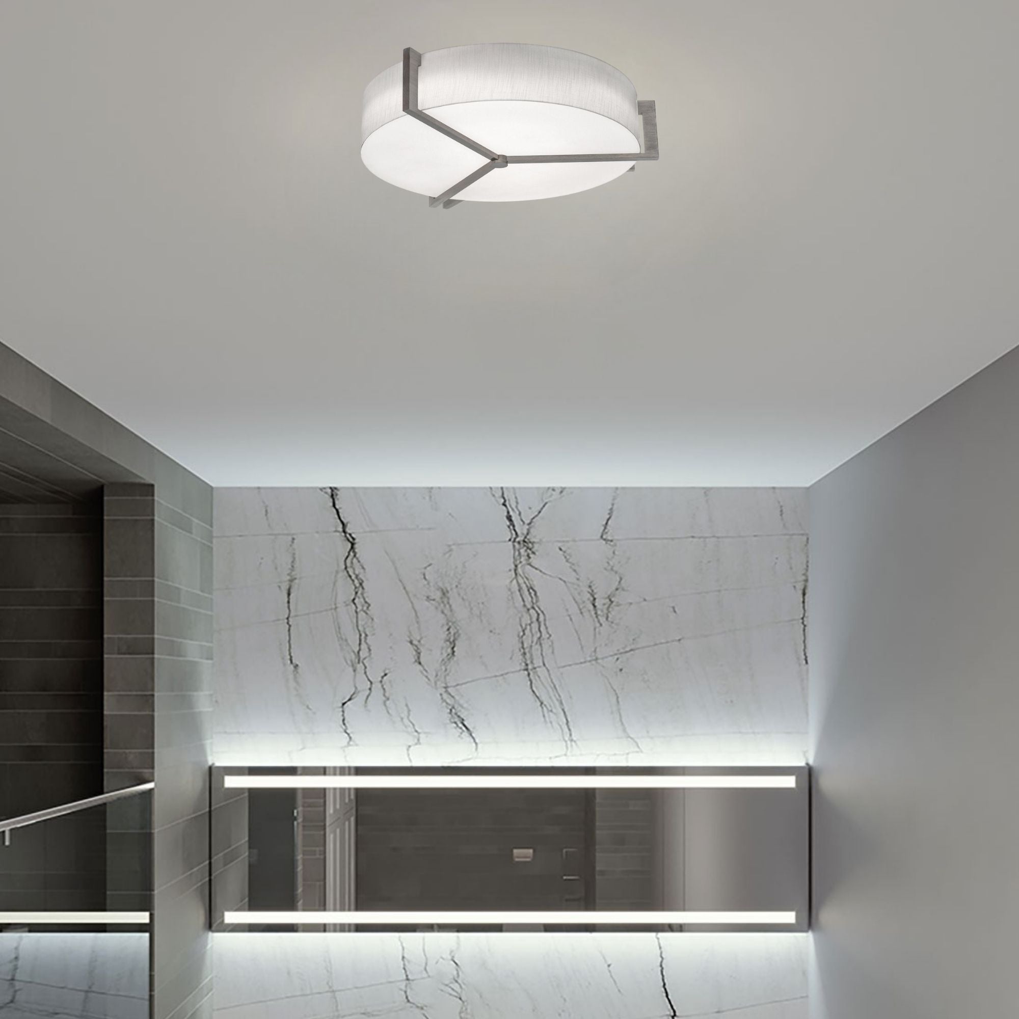 Apex 27" LED Flush Mount, Linen White/Grey Finish
