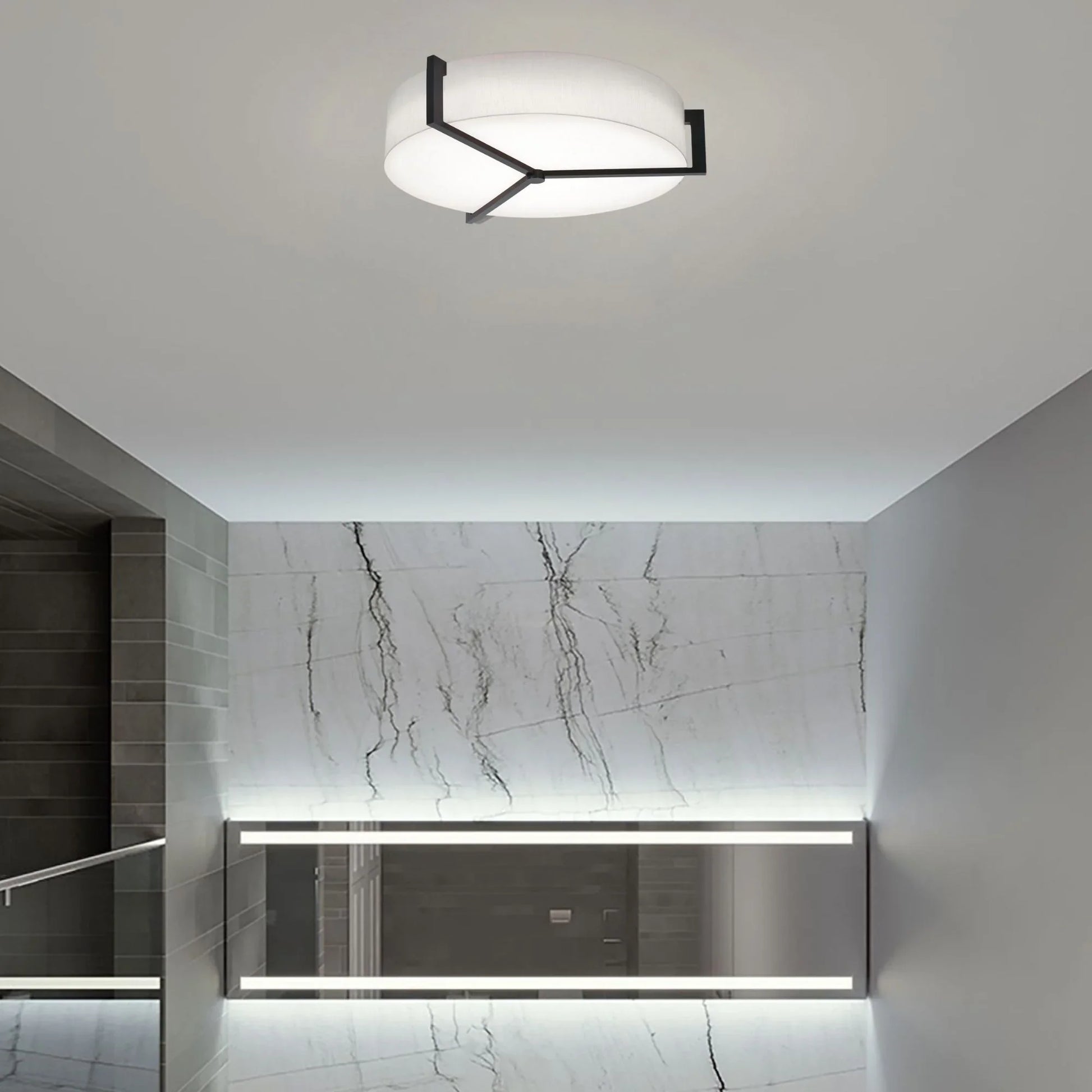 AFX Lighting - Apex 27" 3-Light Flush Mount, Linen White/Espresso Finish | Bees Lighting