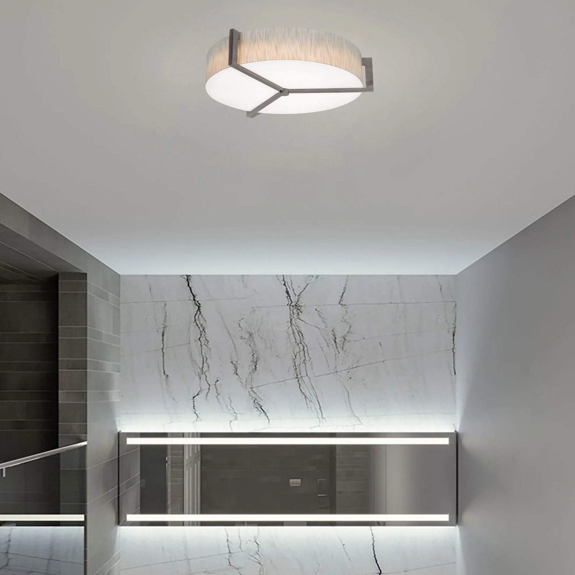 AFX Lighting - Apex 27" 3-Light Flush Mount, Linen White/Grey Finish | Bees Lighting