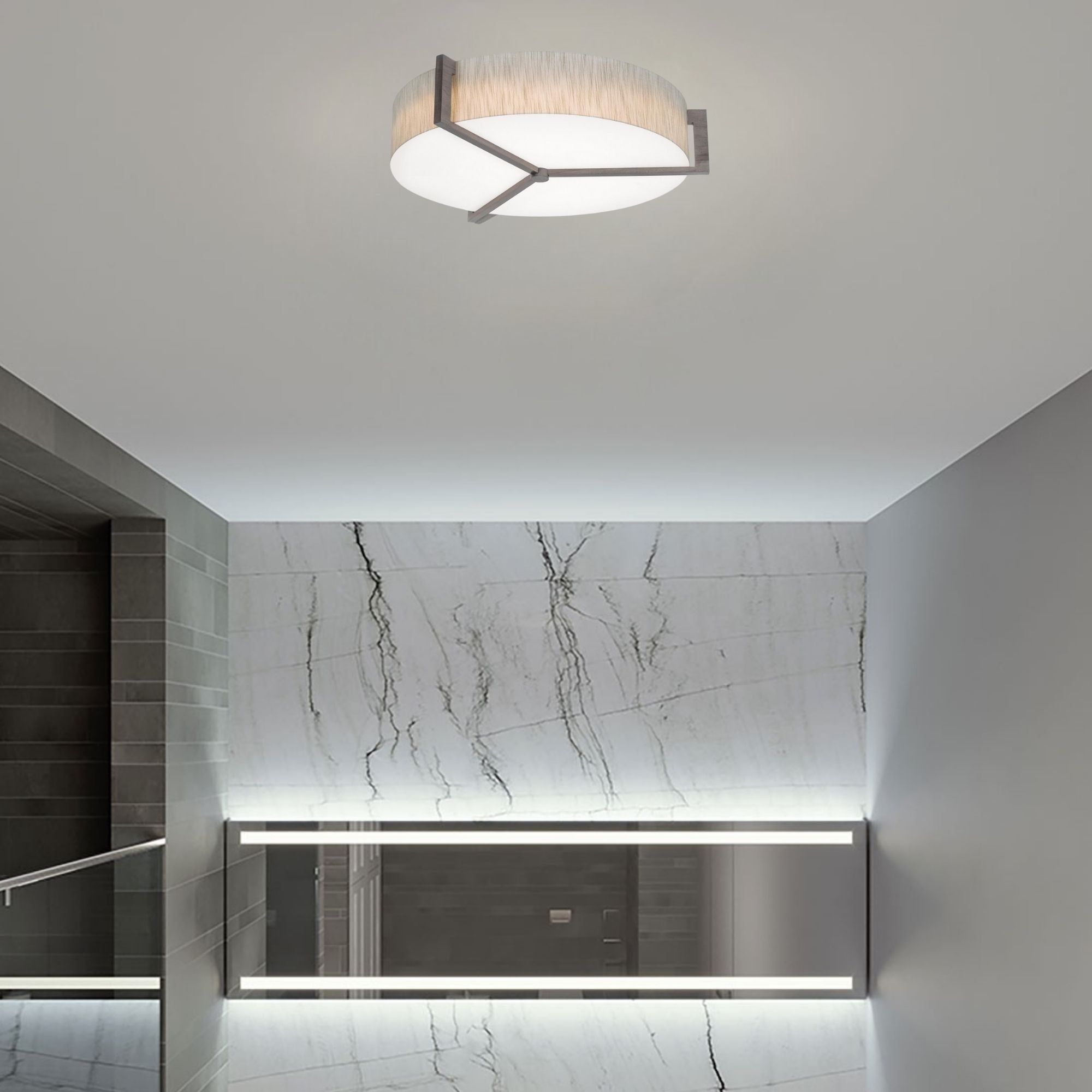 Apex 27" 3-Light Flush Mount, Linen White/Grey Finish