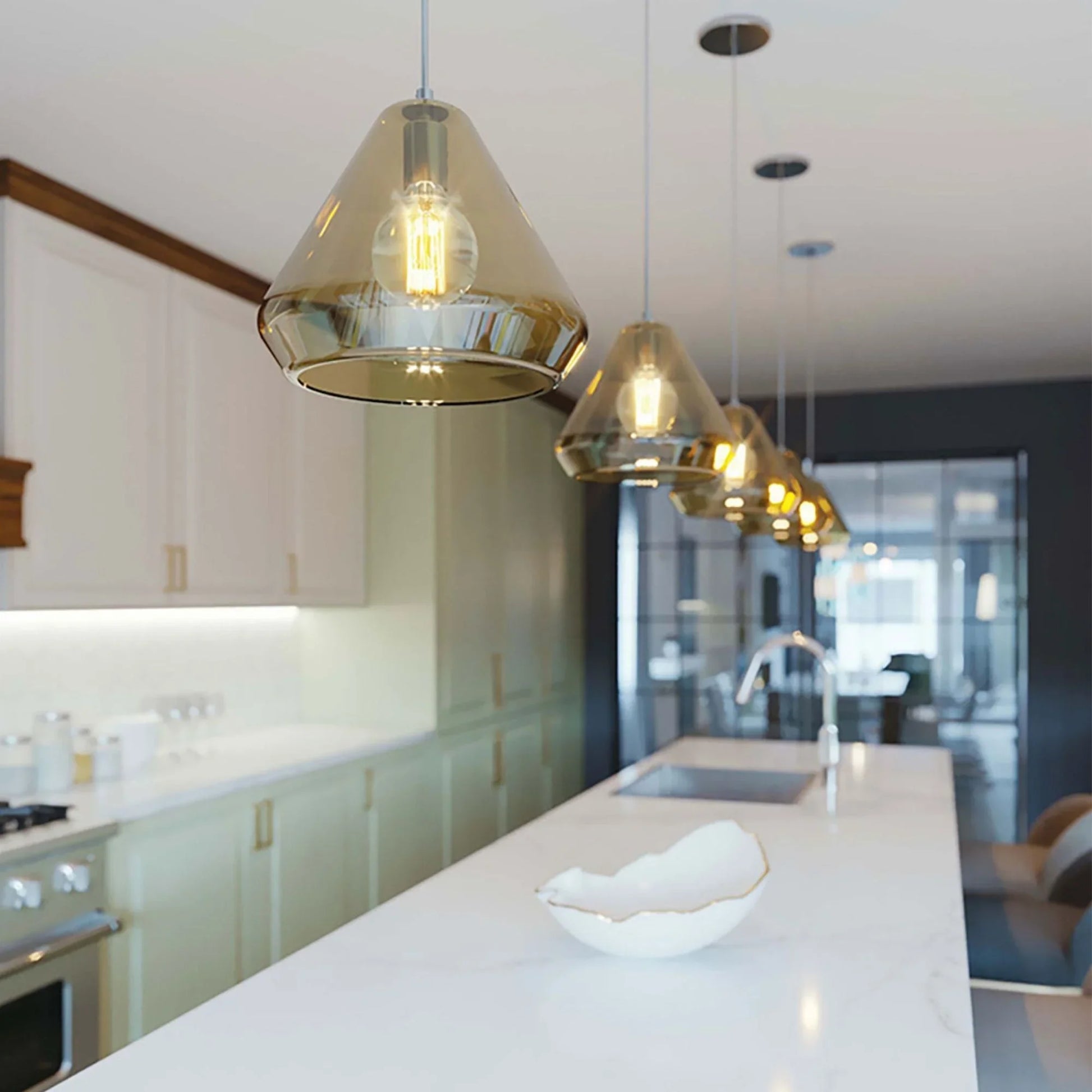 Armitage 10" Pendant, Satin Nickel & Aqua Shade - Bees Lighting