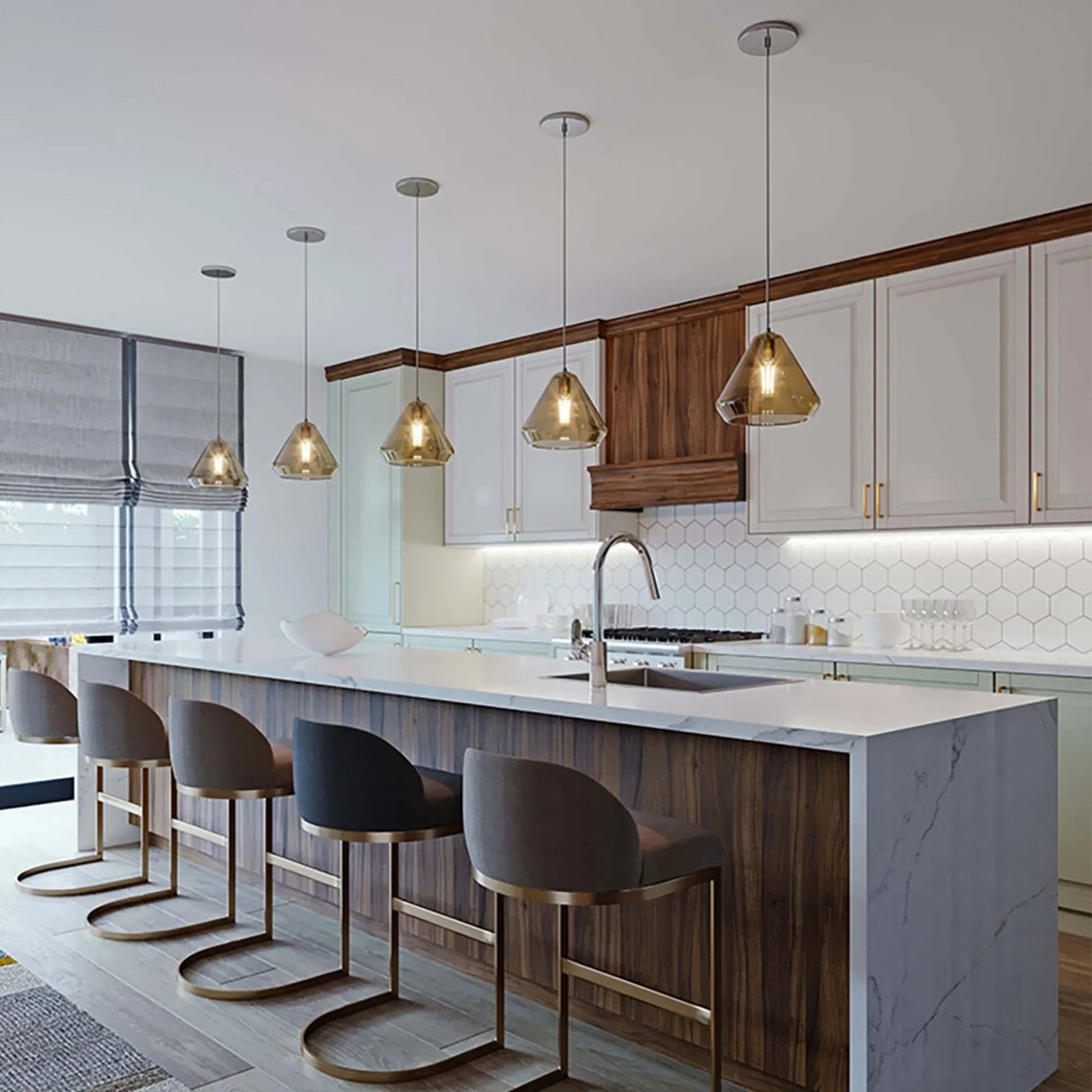 Armitage 10" Pendant, Satin Nickel & Aqua Shade - Bees Lighting