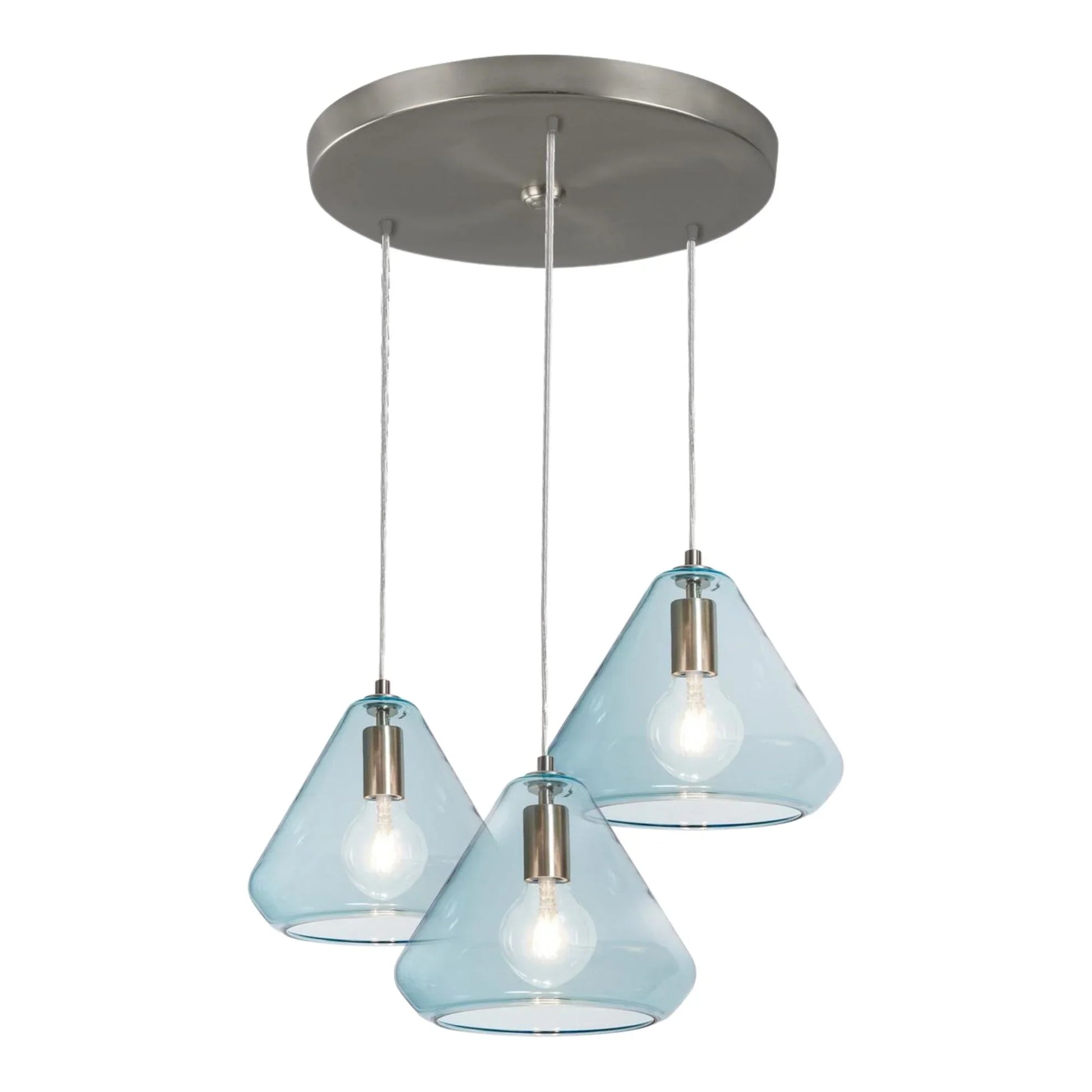 Armitage 21" Multi-Port Pendant, Satin Nickel & Aqua Shade - Bees Lighting