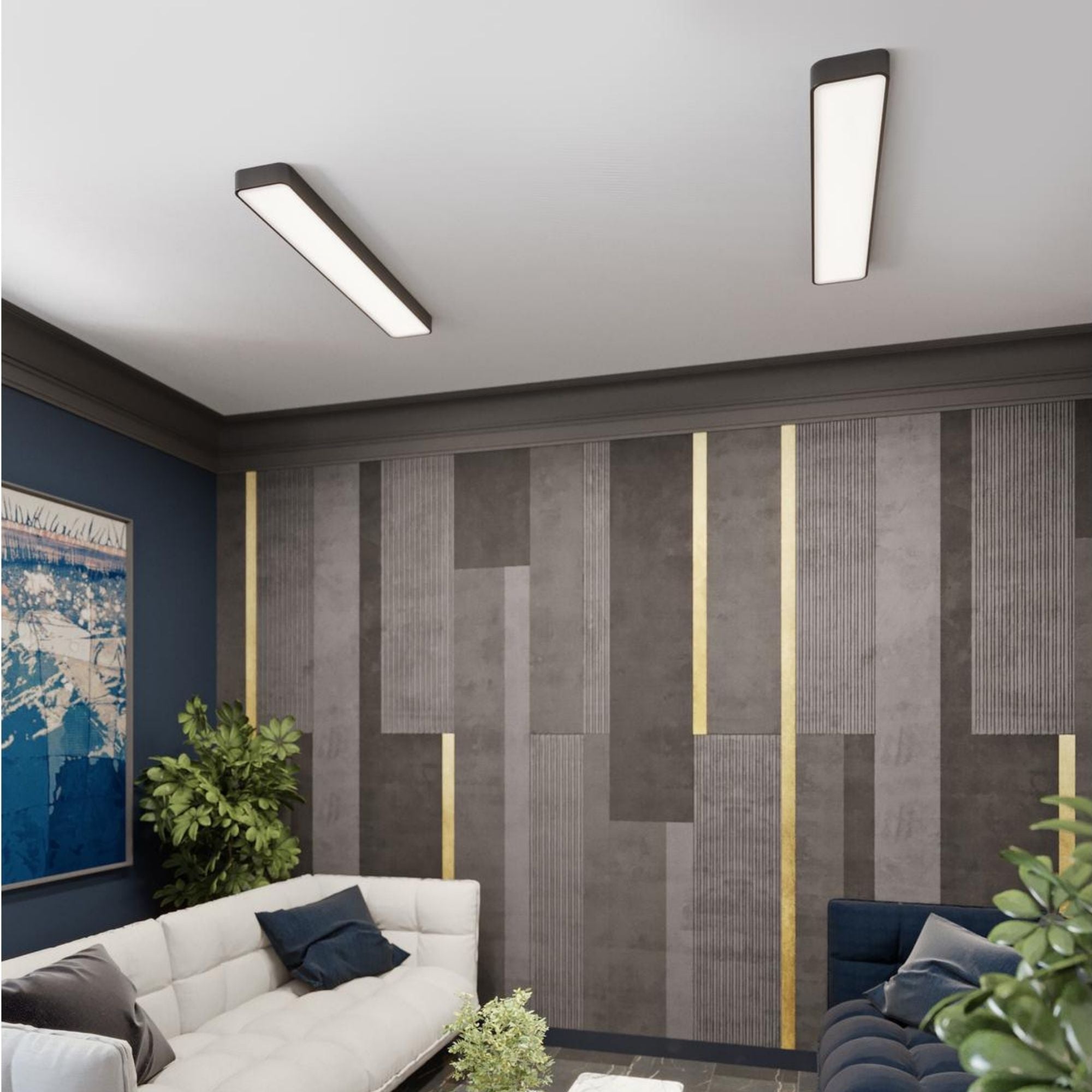 Bailey 46" LED Linear Flush Mount, Black Finish, Battery Backup