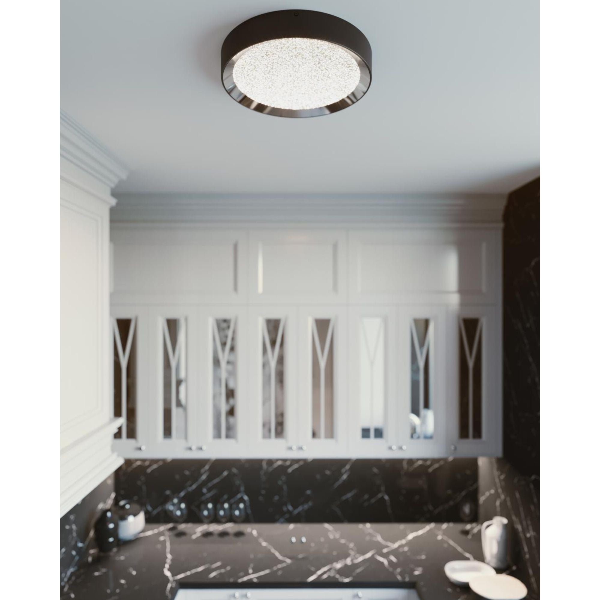 Belle 19" LED Flush Mount, Black and Polished Chrome, 3-CCT - Bees Lighting