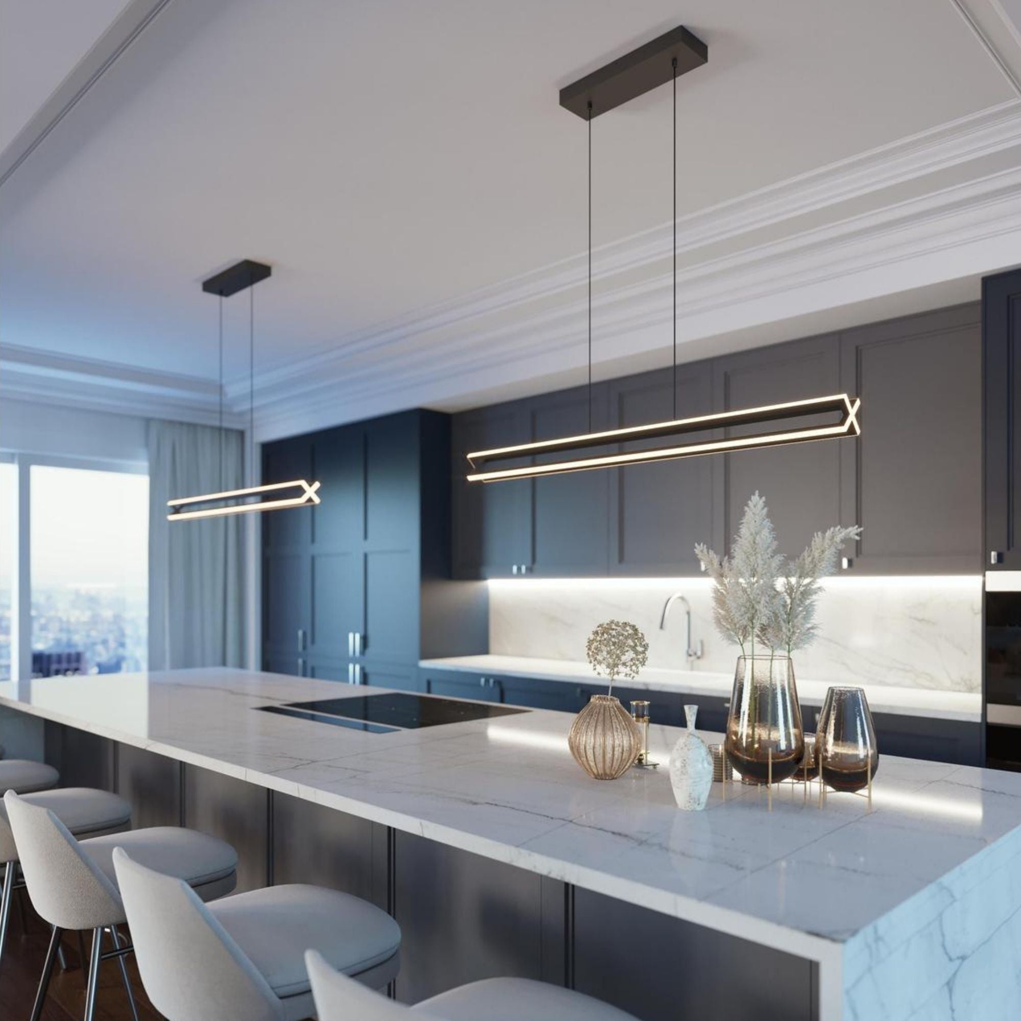 Cass 48" LED Linear Pendant, Black Finish - Bees Lighting