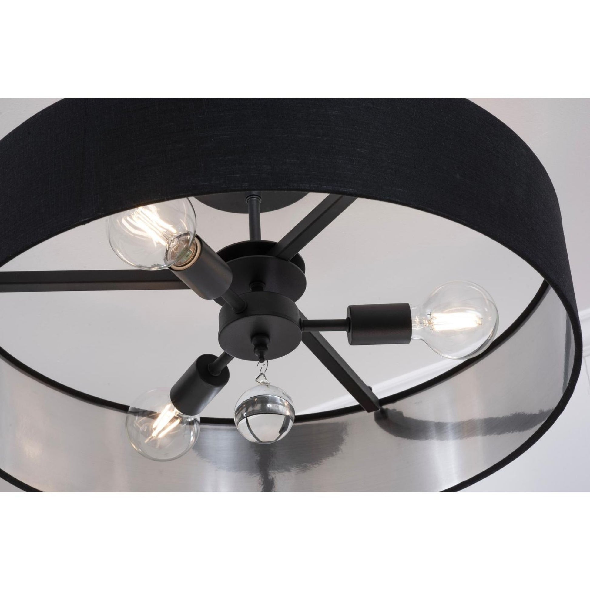 Celine 18'' 3-Light Convertible Pendant Light, Black Finish with Black/Silver shade - Bees Lighting