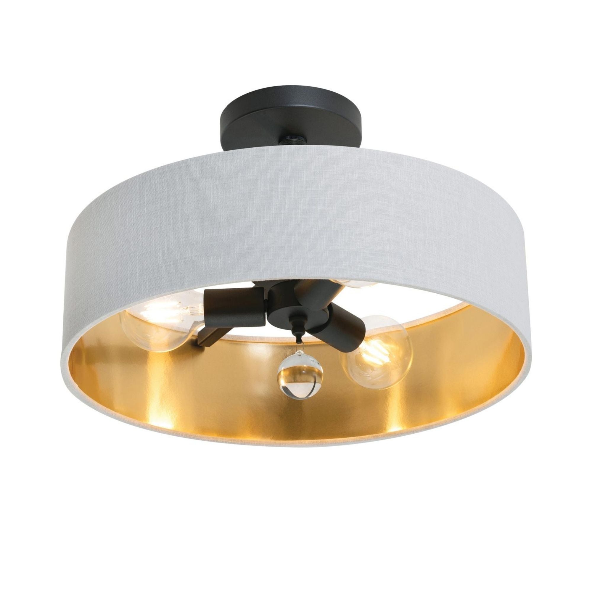 Celine 18'' 3-Light Convertible Pendant Light, Black Finish with White/Gold shade - Bees Lighting