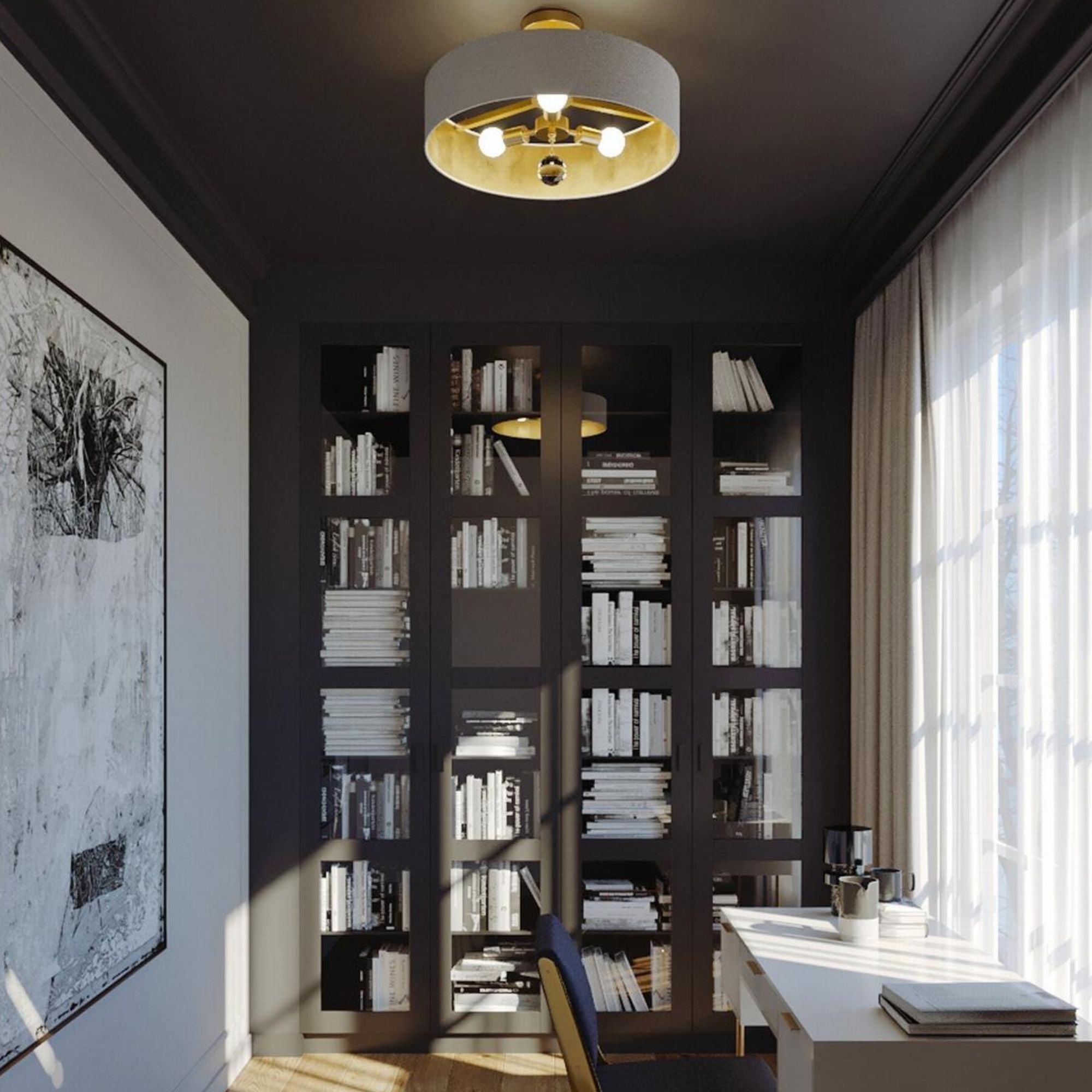 Celine 18'' 3-Light Convertible Pendant Light, Black Finish with White/Silver shade - Bees Lighting