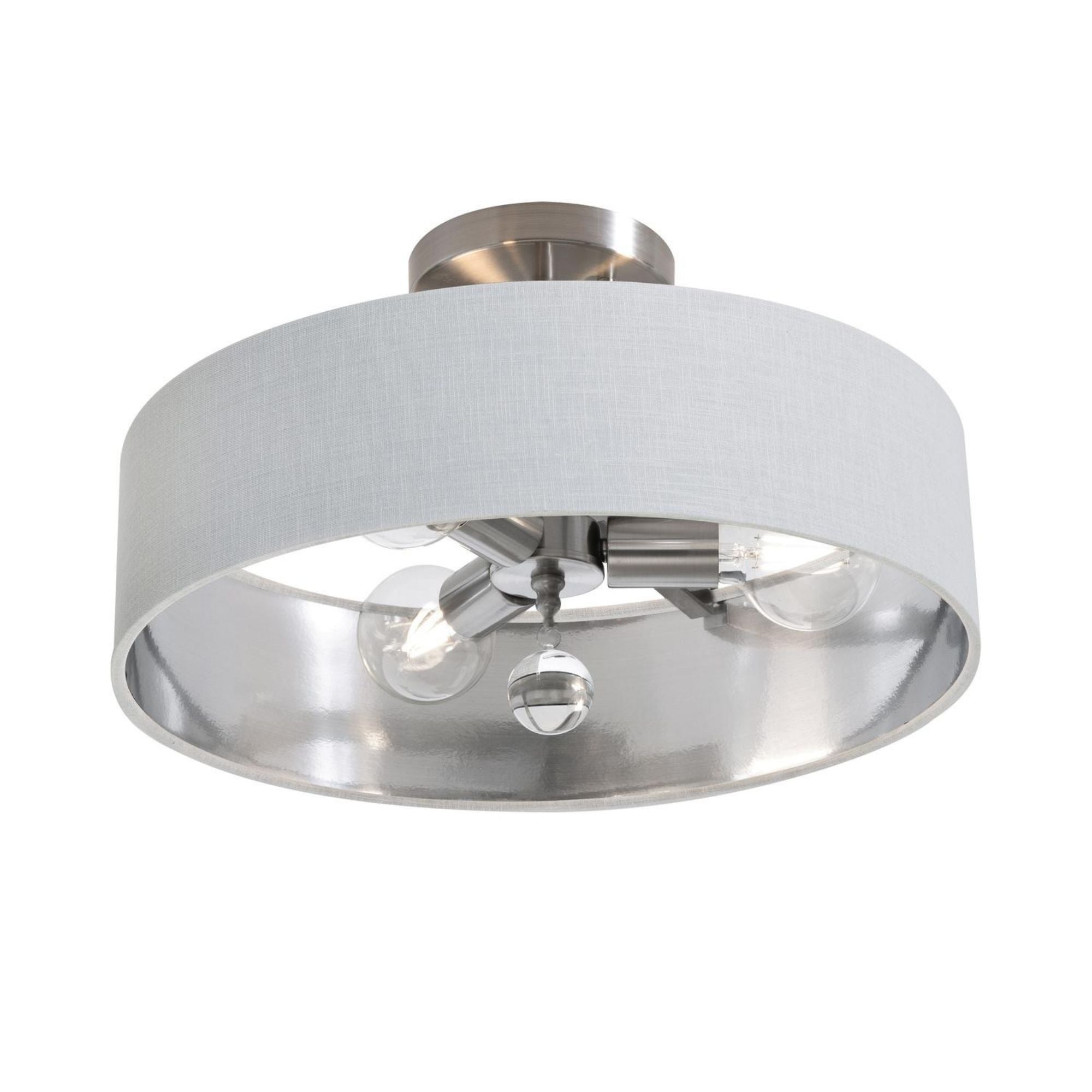Celine 18'' 3-Light Convertible Pendant Light, Satin Nickel Finish with White/Silver shade - Bees Lighting
