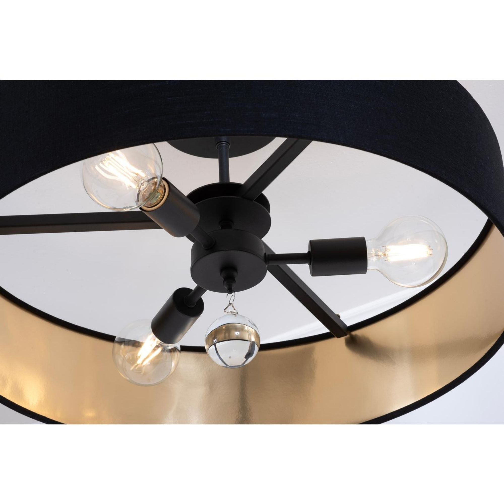 Celine 24'' 3-Light Convertible Pendant Light, Black Finish with Black/Gold shade - Bees Lighting