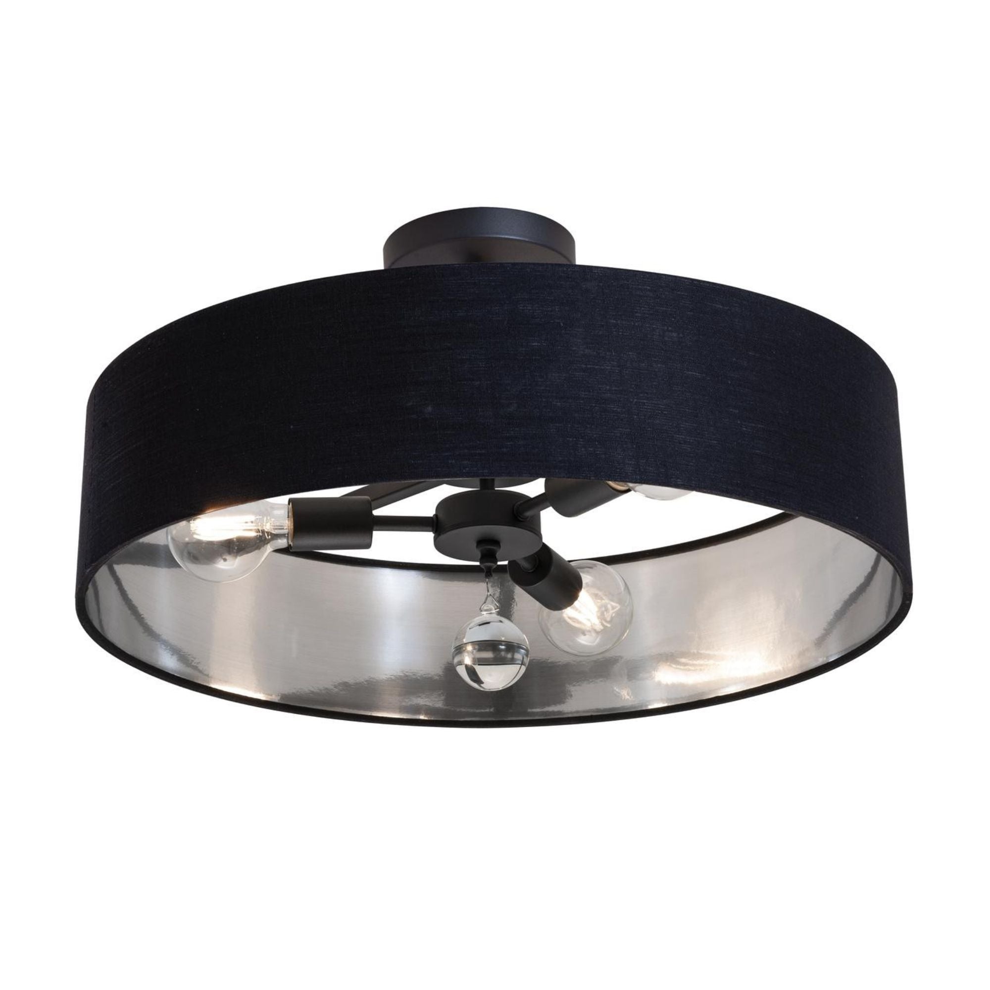 Celine 24'' 3-Light Convertible Pendant Light, Black Finish with Black/Silver shade - Bees Lighting