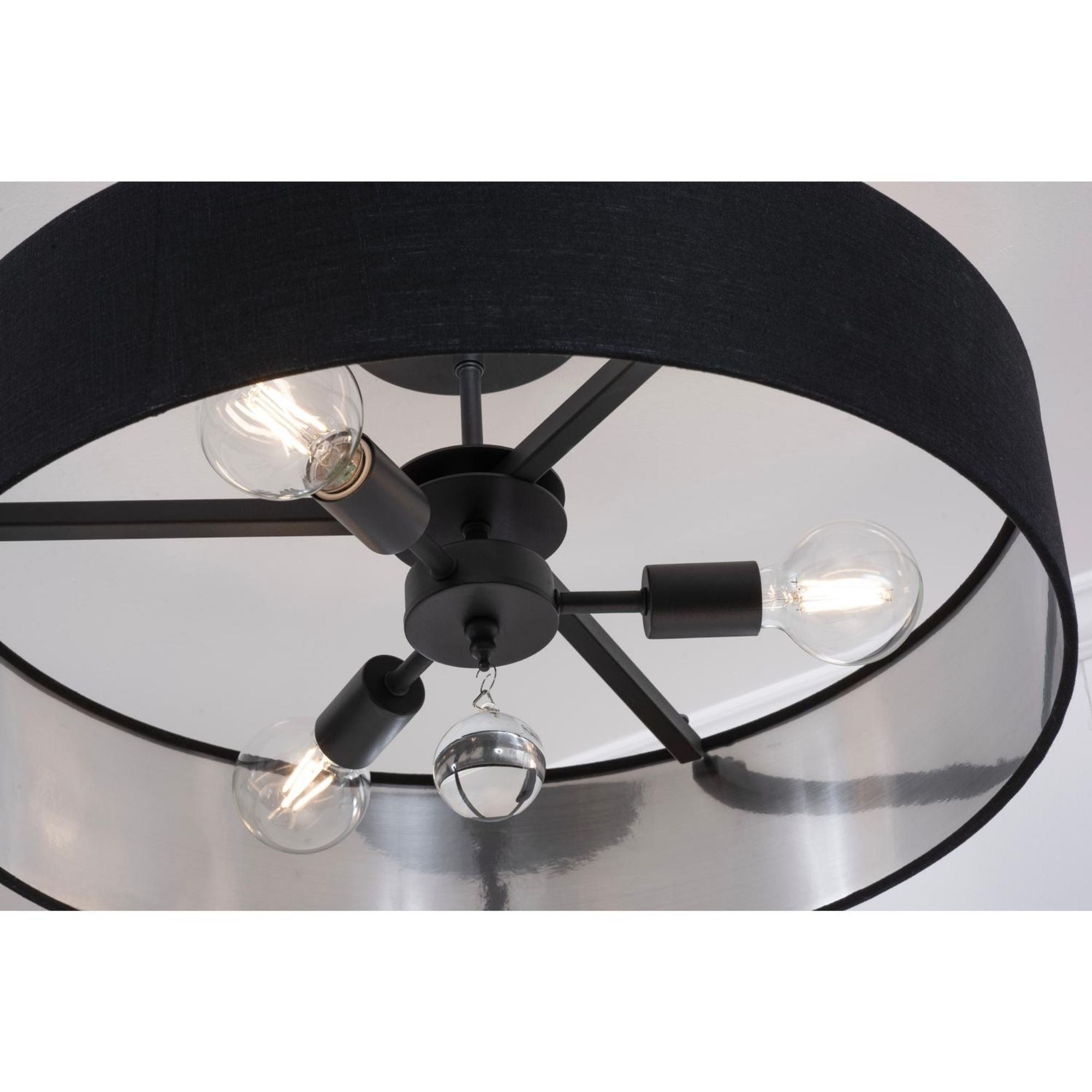 Celine 24'' 3-Light Convertible Pendant Light, Black Finish with Black/Silver shade - Bees Lighting