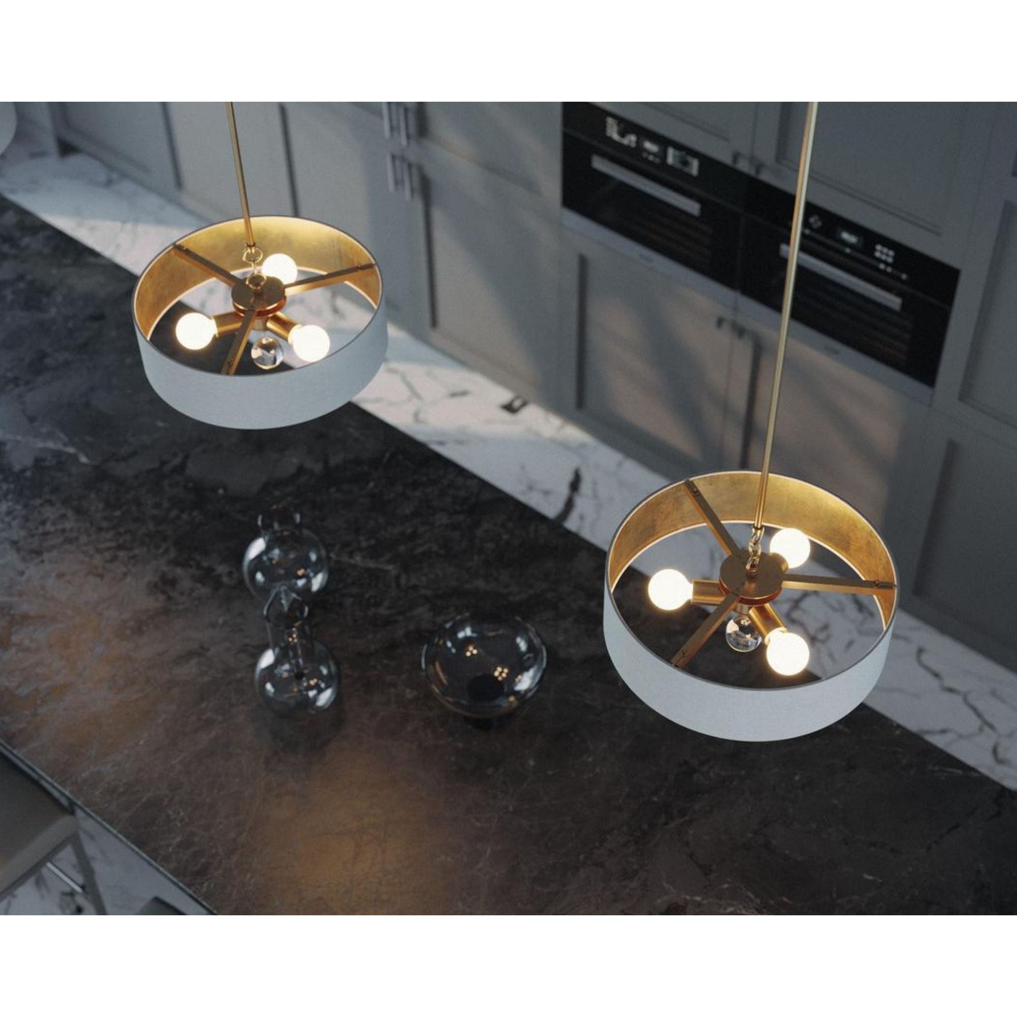 Celine 24'' 3-Light Convertible Pendant Light, Black Finish with White/Gold shade - Bees Lighting