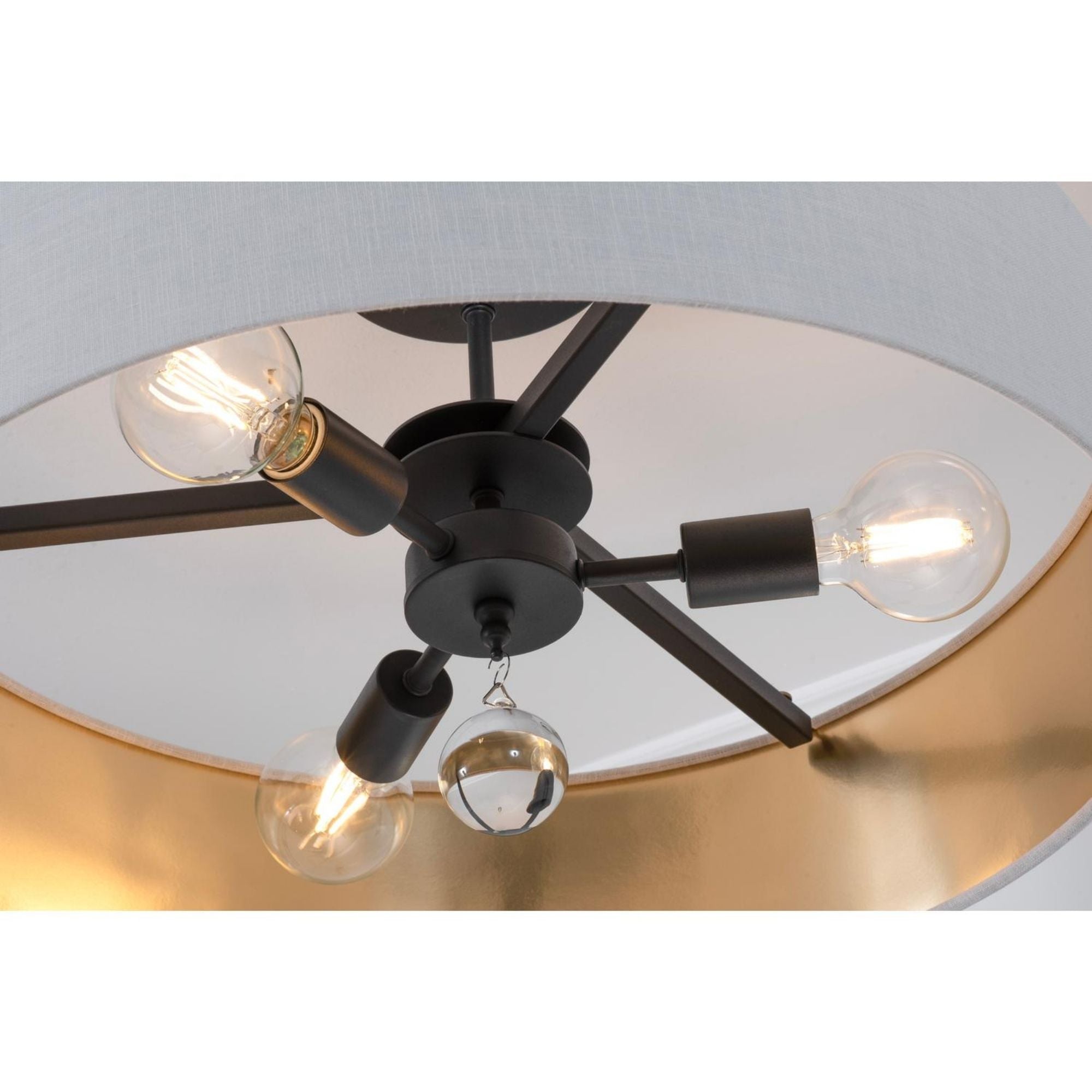Celine 24'' 3-Light Convertible Pendant Light, Black Finish with White/Gold shade - Bees Lighting