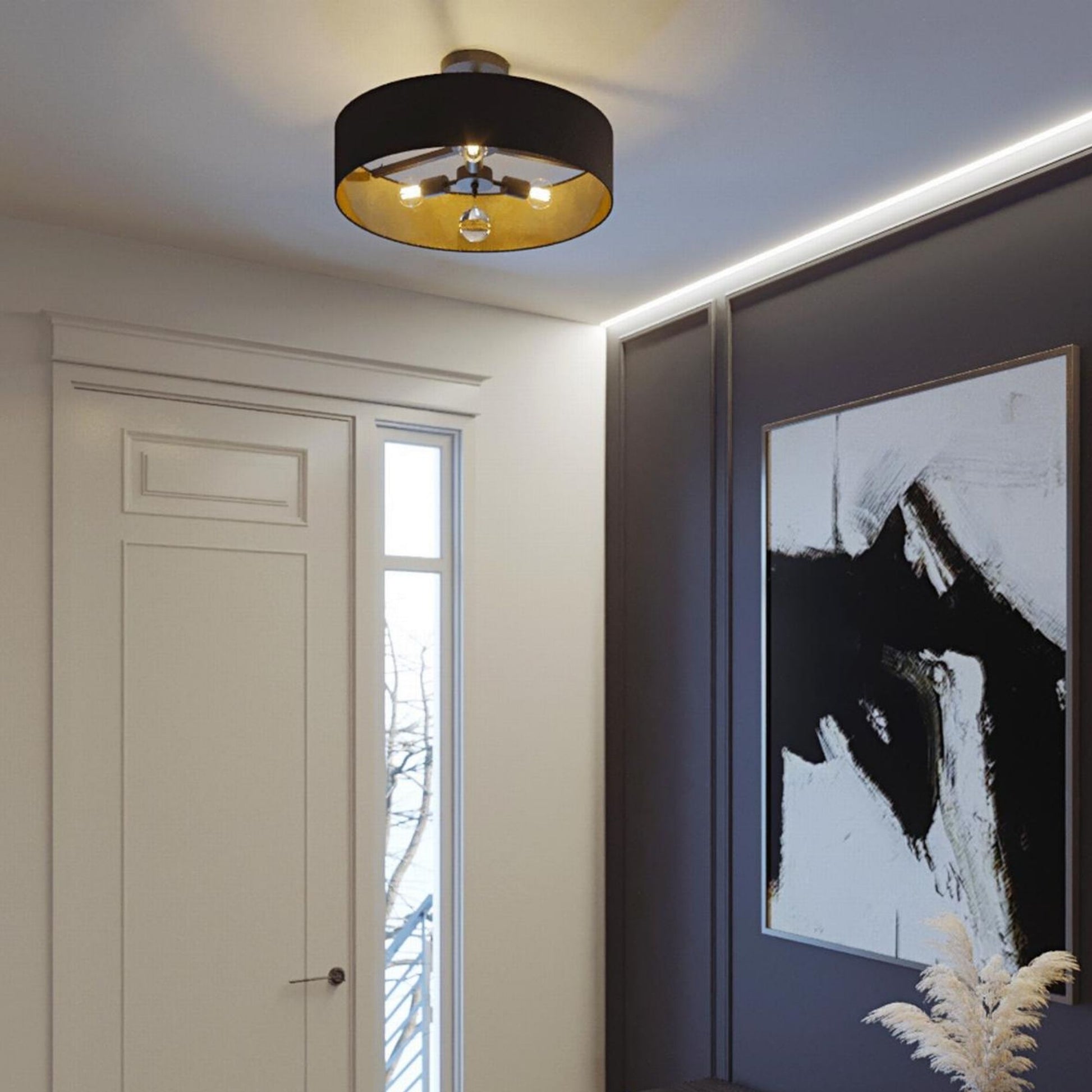 Celine 24'' 3-Light Convertible Pendant Light, Black Finish with White/Gold shade - Bees Lighting