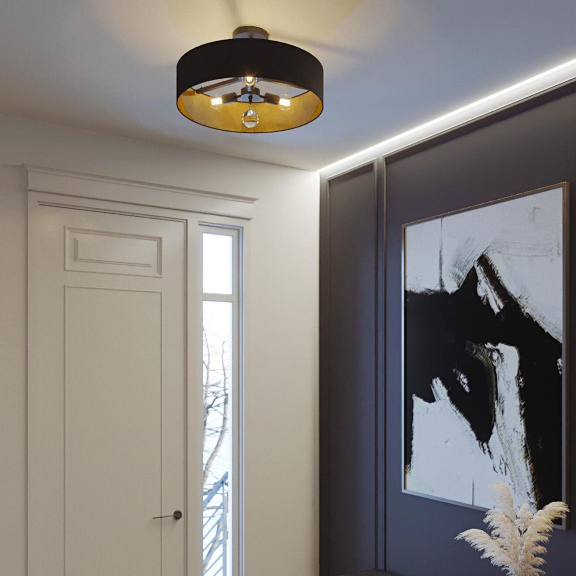 Celine 24'' 3-Light Convertible Pendant Light, Black Finish with White/Gold shade - Bees Lighting