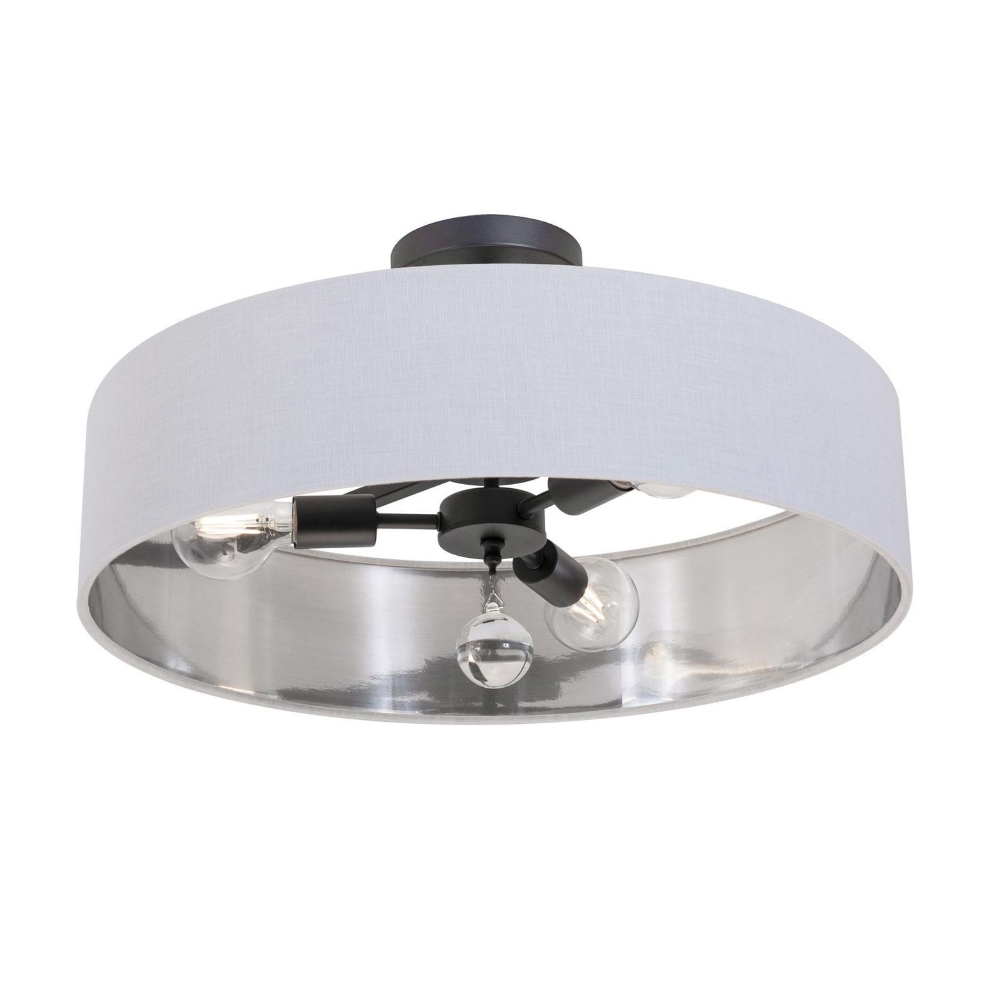 Celine 24'' 3-Light Convertible Pendant Light, Black Finish with White/Silver shade - Bees Lighting