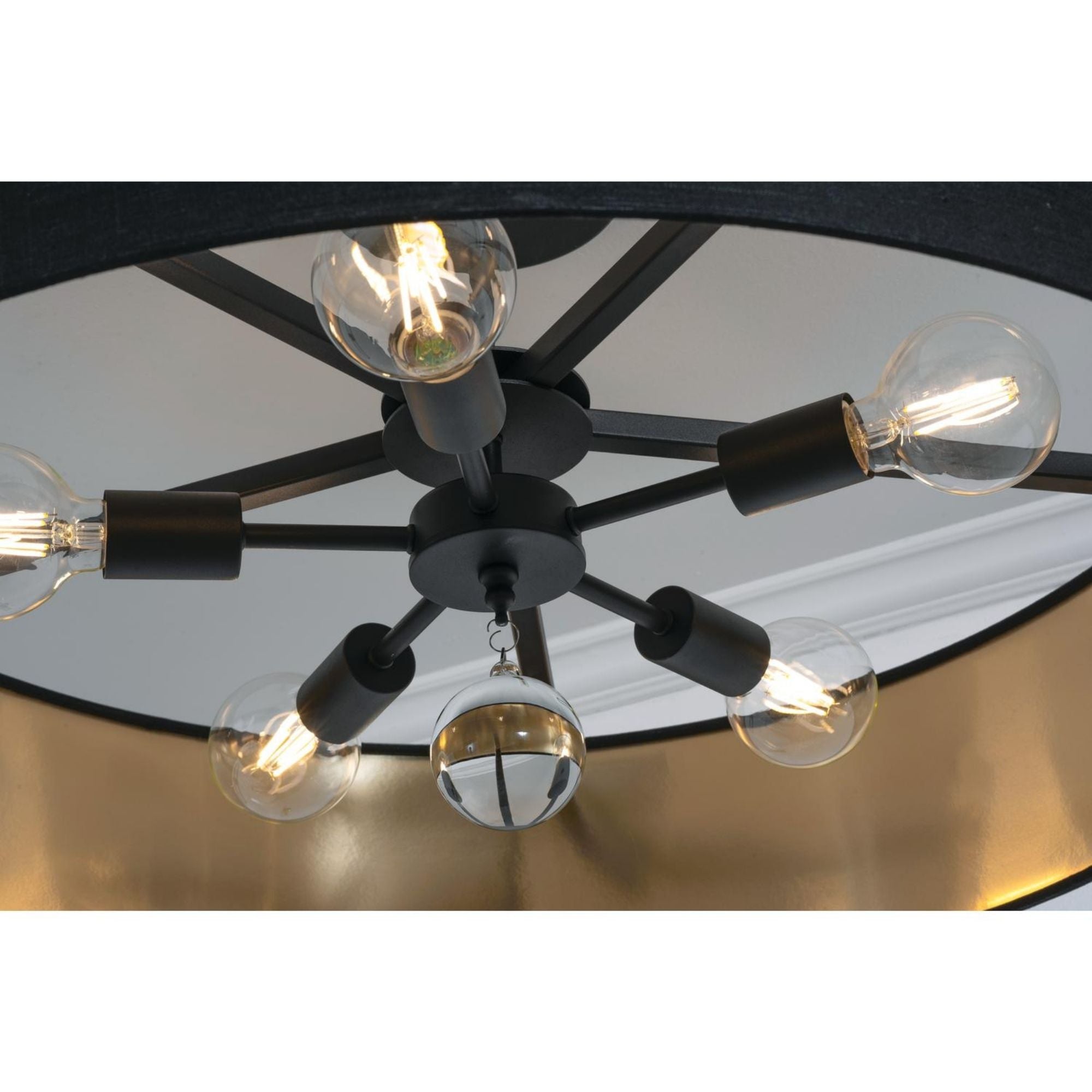 Celine 30'' 5-Light Convertible Pendant Light, Black Finish with Black/Gold shade - Bees Lighting