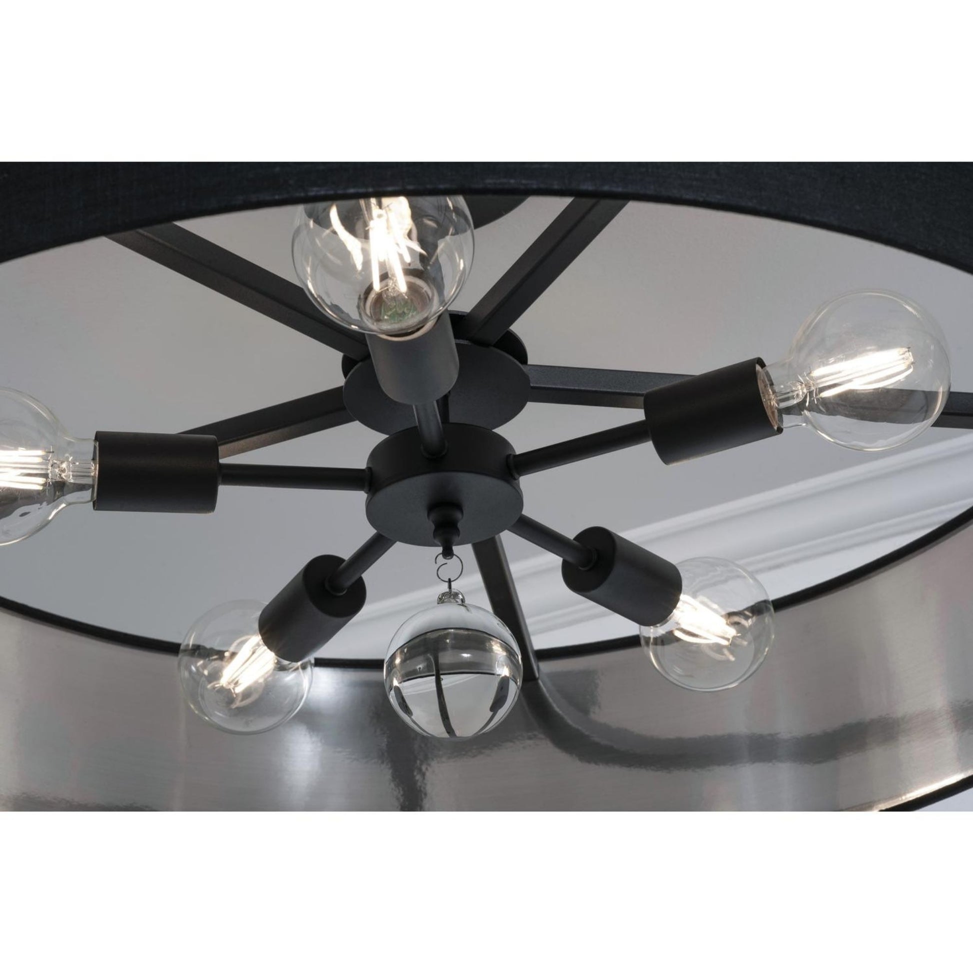 Celine 30'' 5-Light Convertible Pendant Light, Black Finish with Black/Silver shade - Bees Lighting