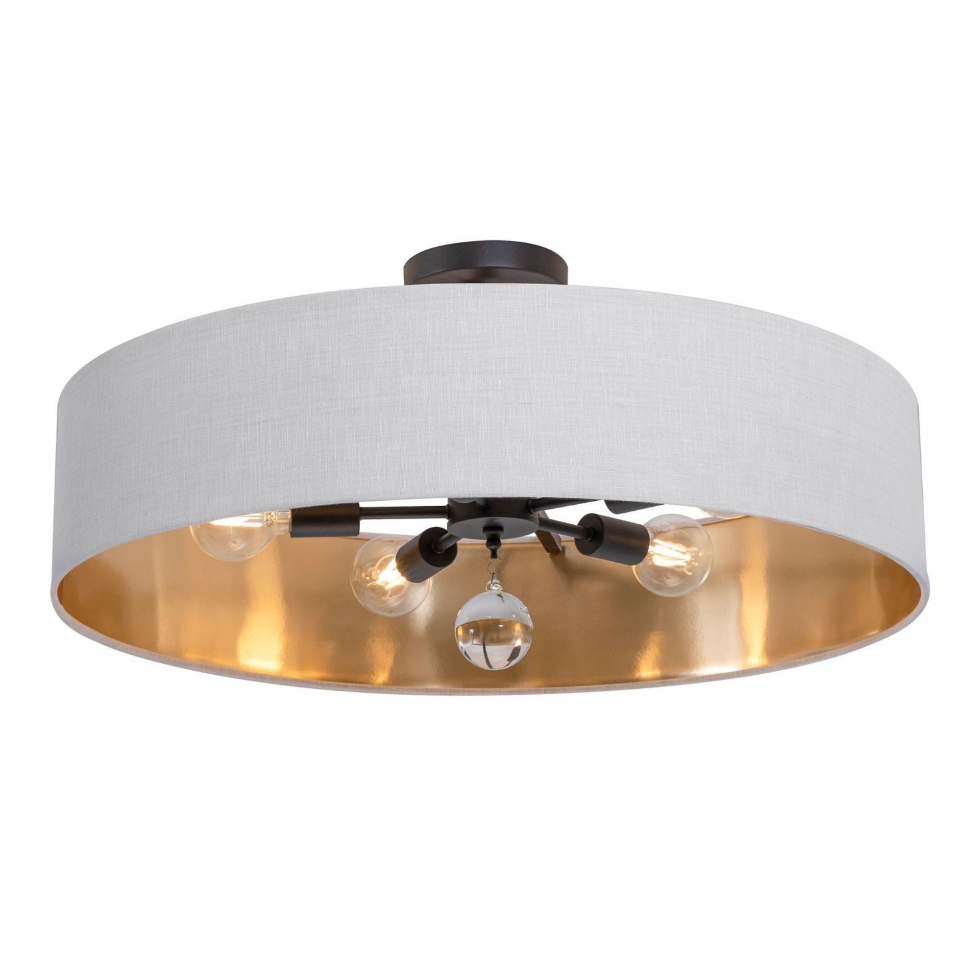 Celine 30'' 5-Light Convertible Pendant Light, Black Finish with White/Gold shade - Bees Lighting