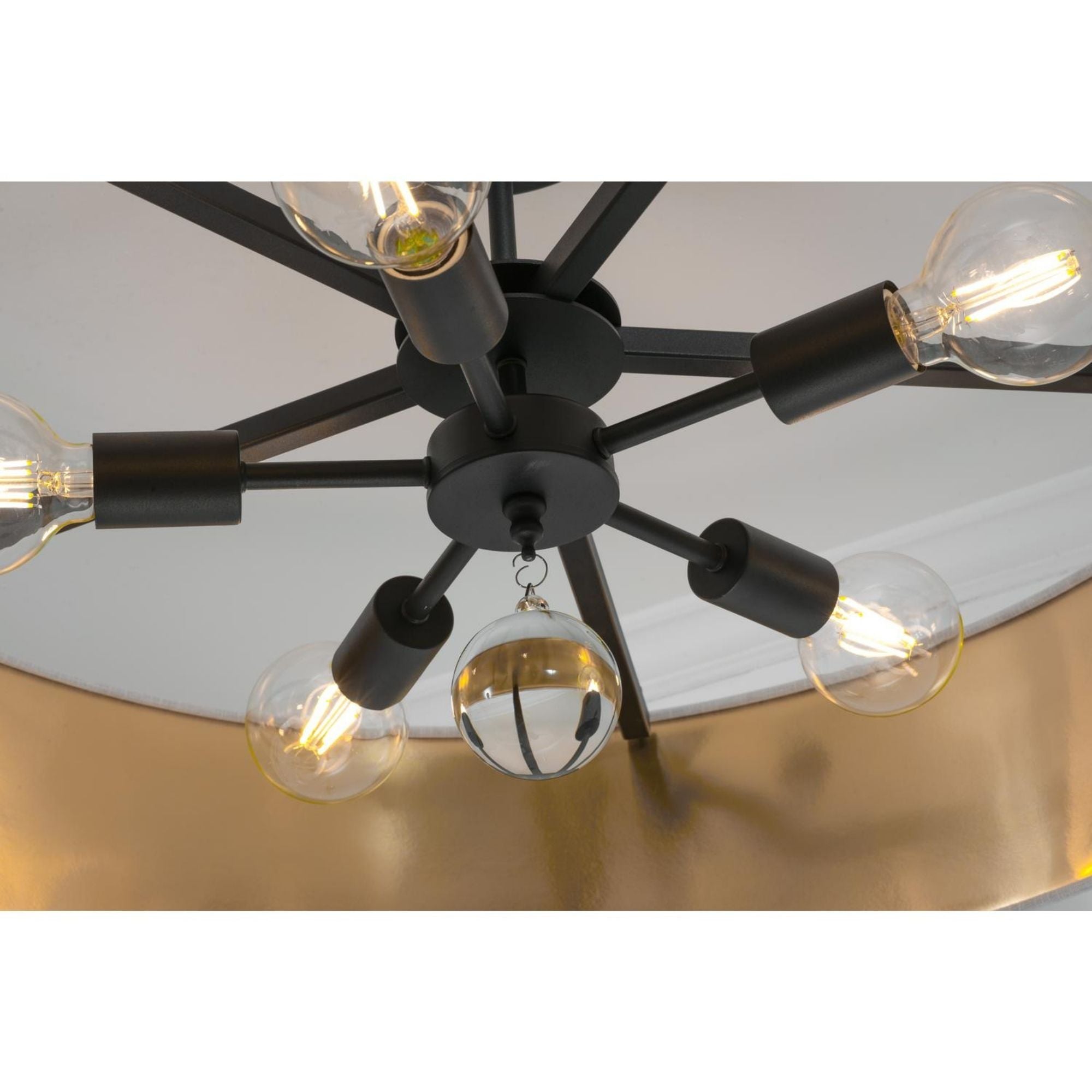 Celine 30'' 5-Light Convertible Pendant Light, Black Finish with White/Gold shade - Bees Lighting
