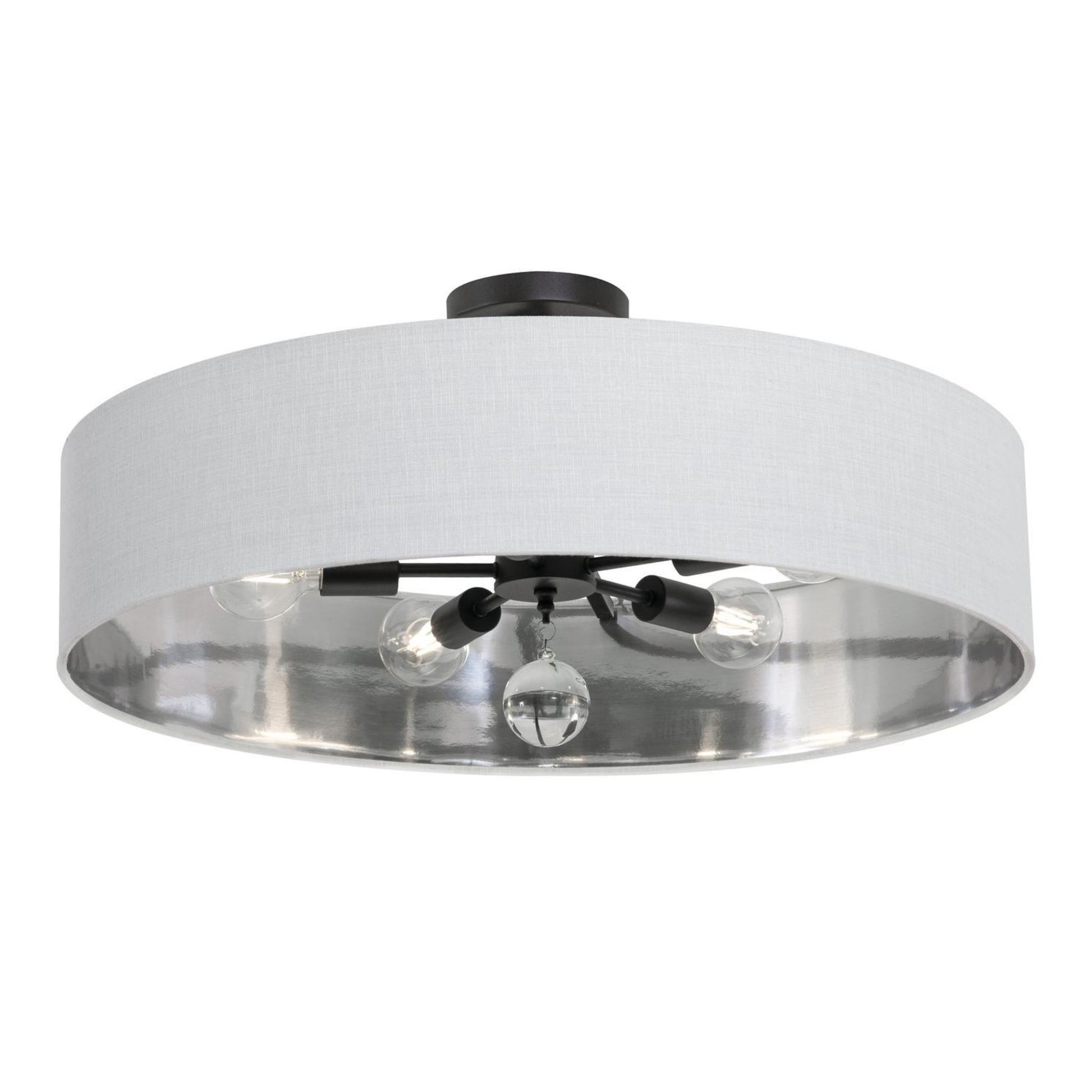 Celine 30'' 5-Light Convertible Pendant Light, Black Finish with White/Silver shade - Bees Lighting