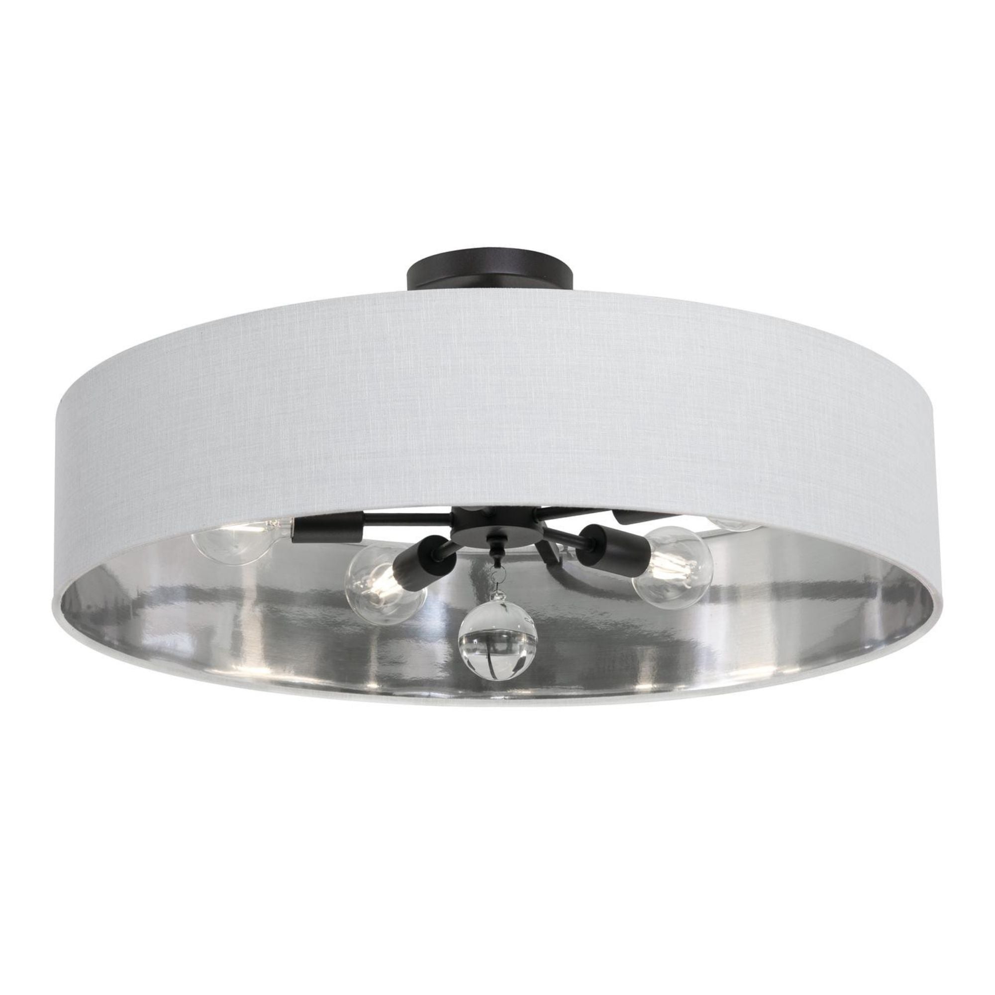 Celine 30'' 5-Light Convertible Pendant Light, Black Finish with White/Silver shade - Bees Lighting
