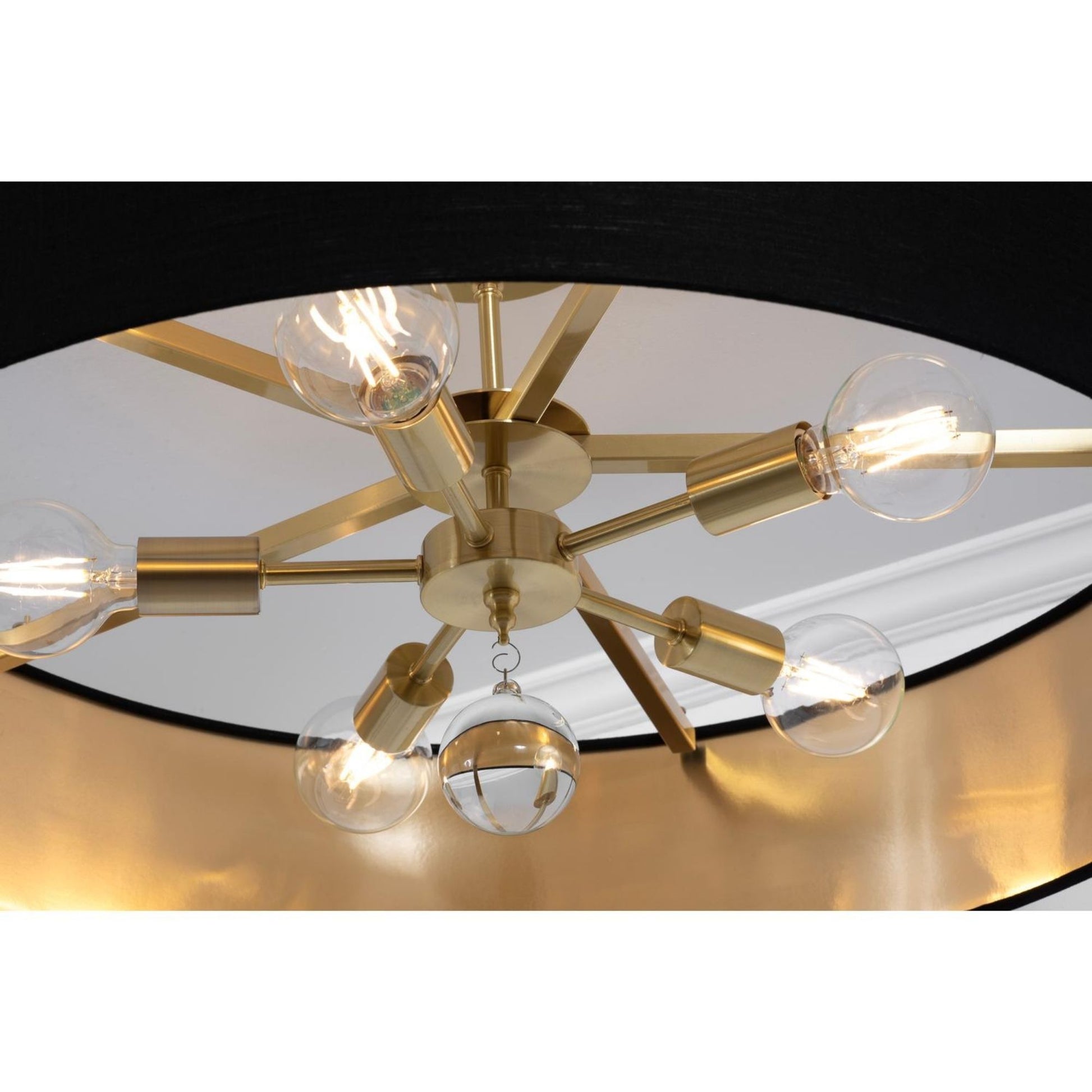 Celine 30'' 5-Light Convertible Pendant Light, Satin Brass Finish with Black/Gold shade - Bees Lighting