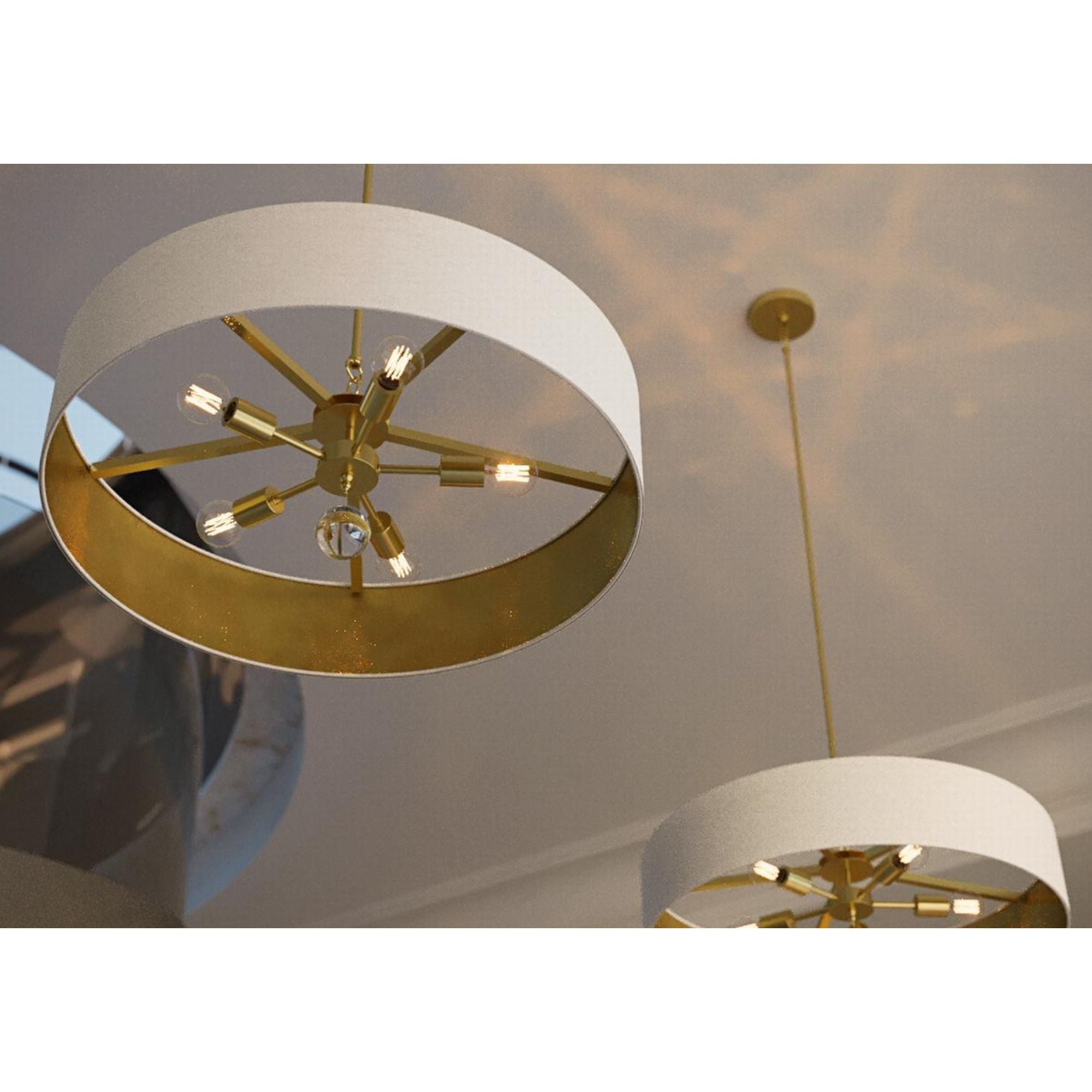 Celine 30'' 5-Light Convertible Pendant Light, Satin Brass Finish with Black/Silver shade - Bees Lighting