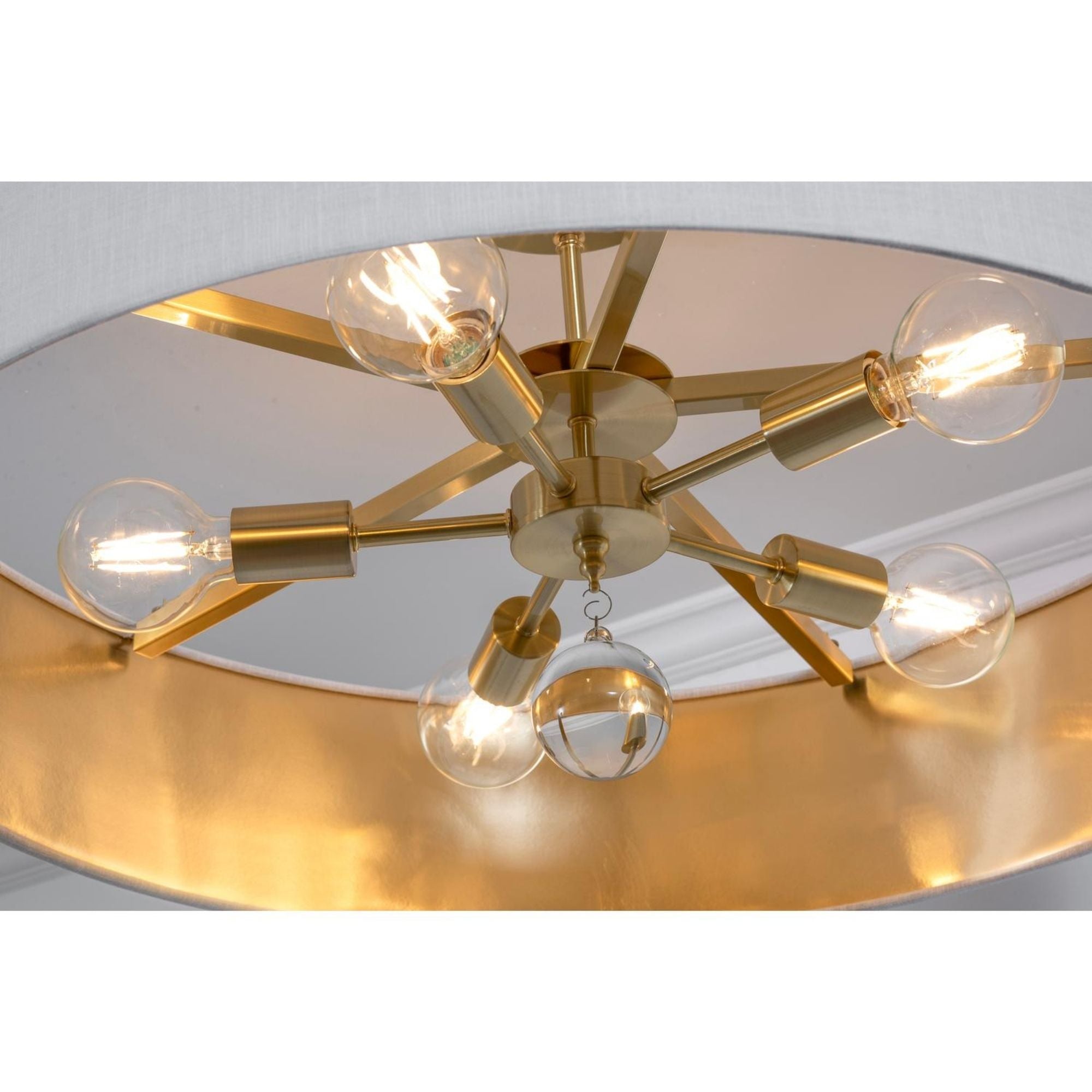 Celine 30'' 5-Light Convertible Pendant Light, Satin Brass Finish with Black/Silver shade - Bees Lighting