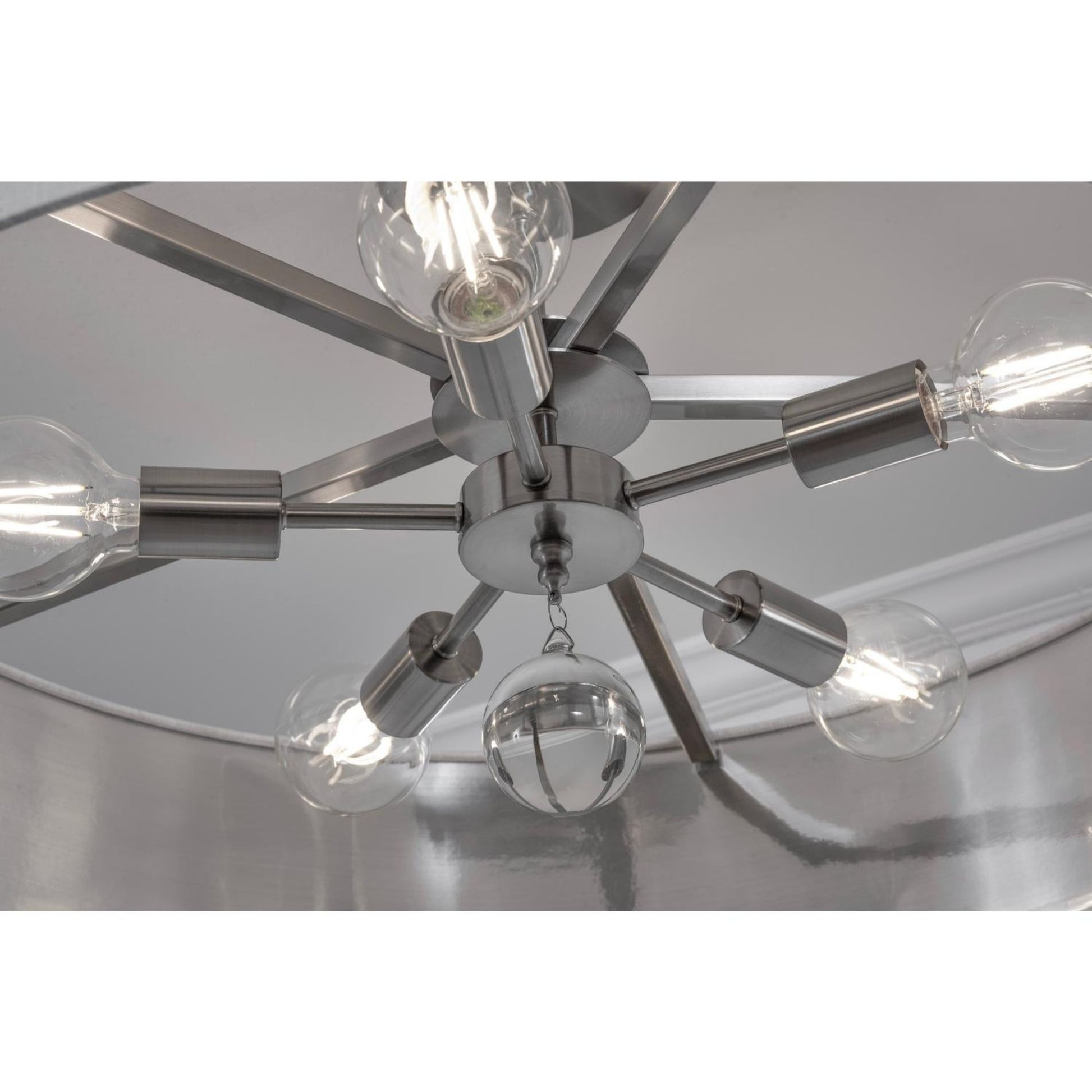 Celine 30'' 5-Light Convertible Pendant Light, Satin Nickel Finish with White/Silver shade - Bees Lighting